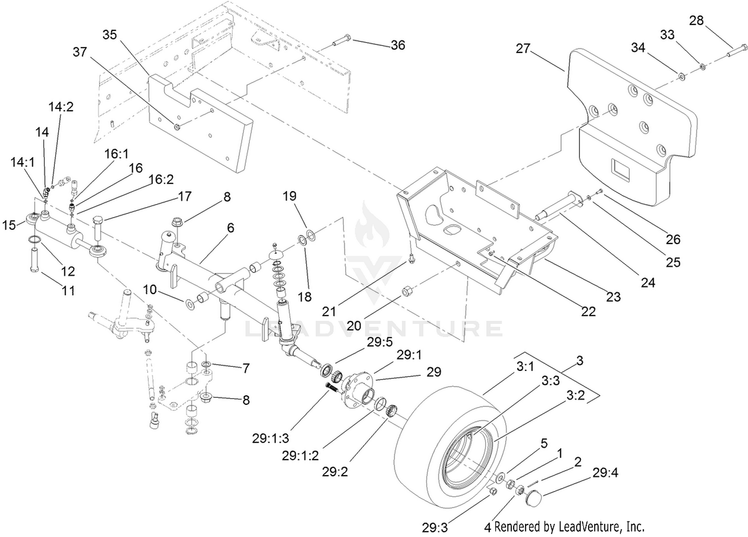 Rear Axle and Tire Assembly