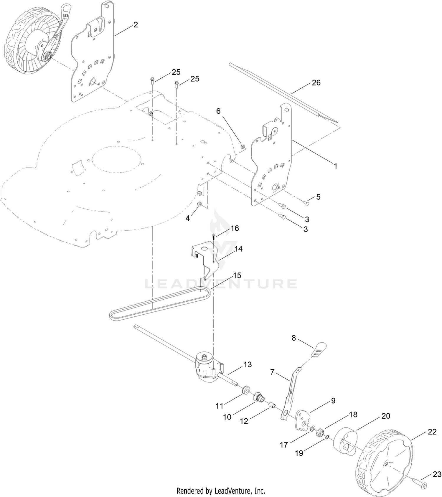 Rear Wheel and Height-of-Cut Assembly