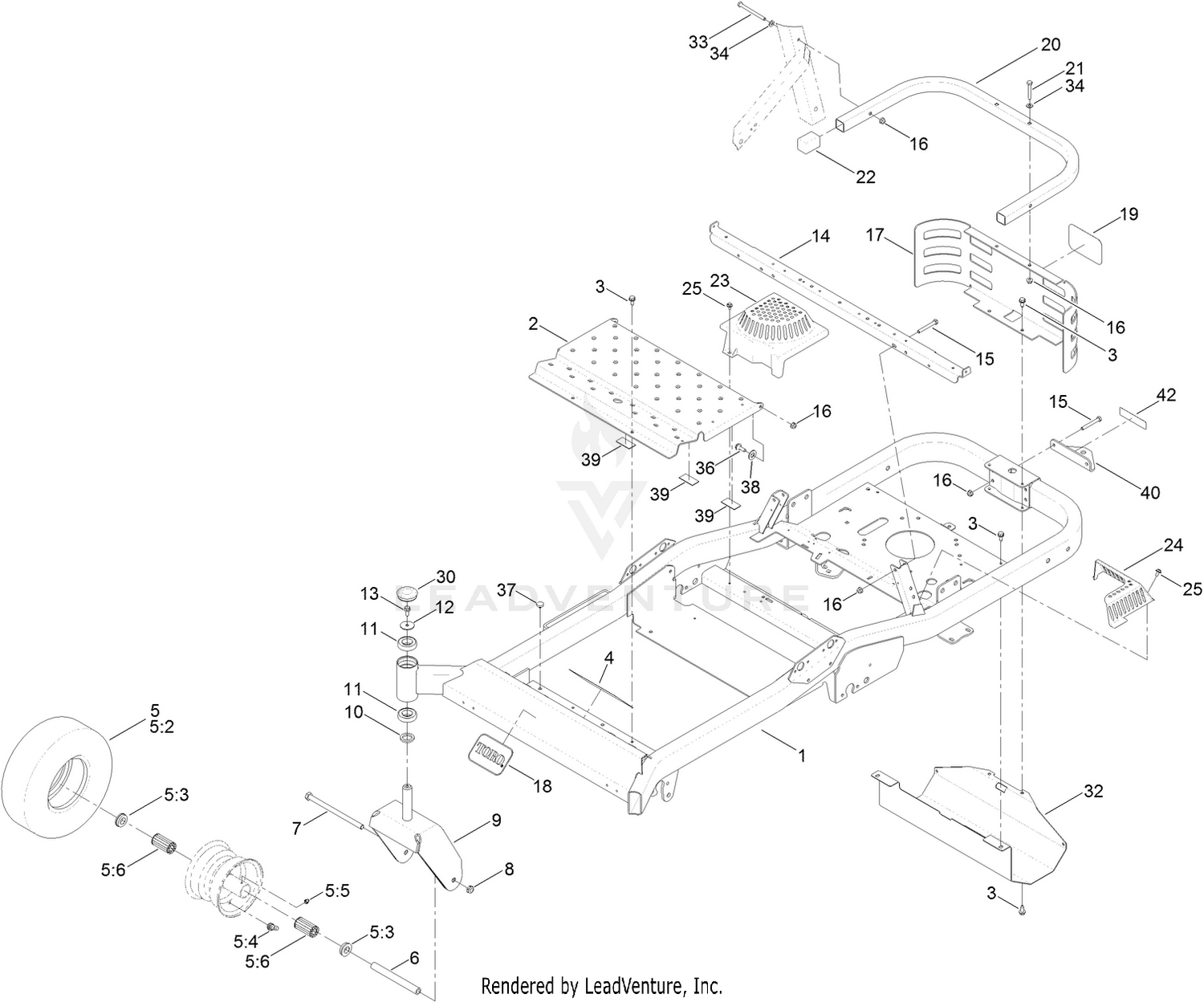 Frame, Front Axle and Caster Wheel Assembly