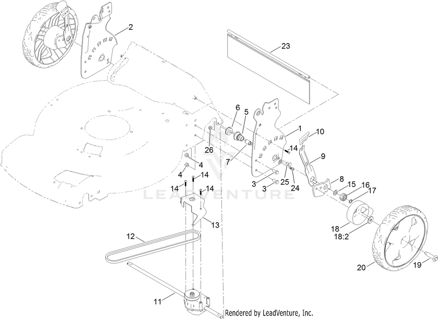 Rear Wheel and Height-of-Cut Assembly