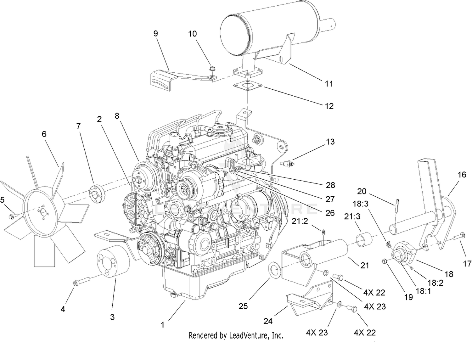 Engine, Fan and Muffler Assembly