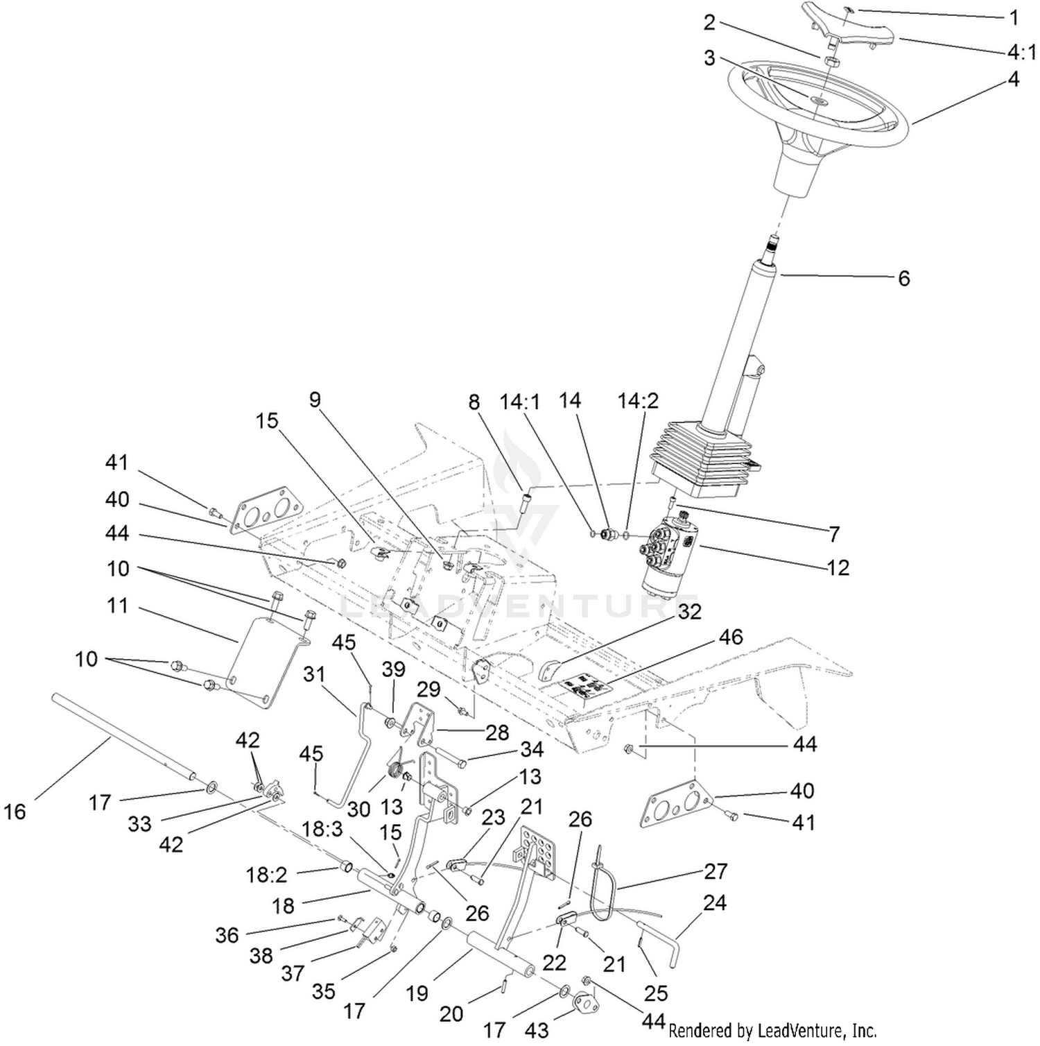 Steering Tower and Brake Pedal Assembly