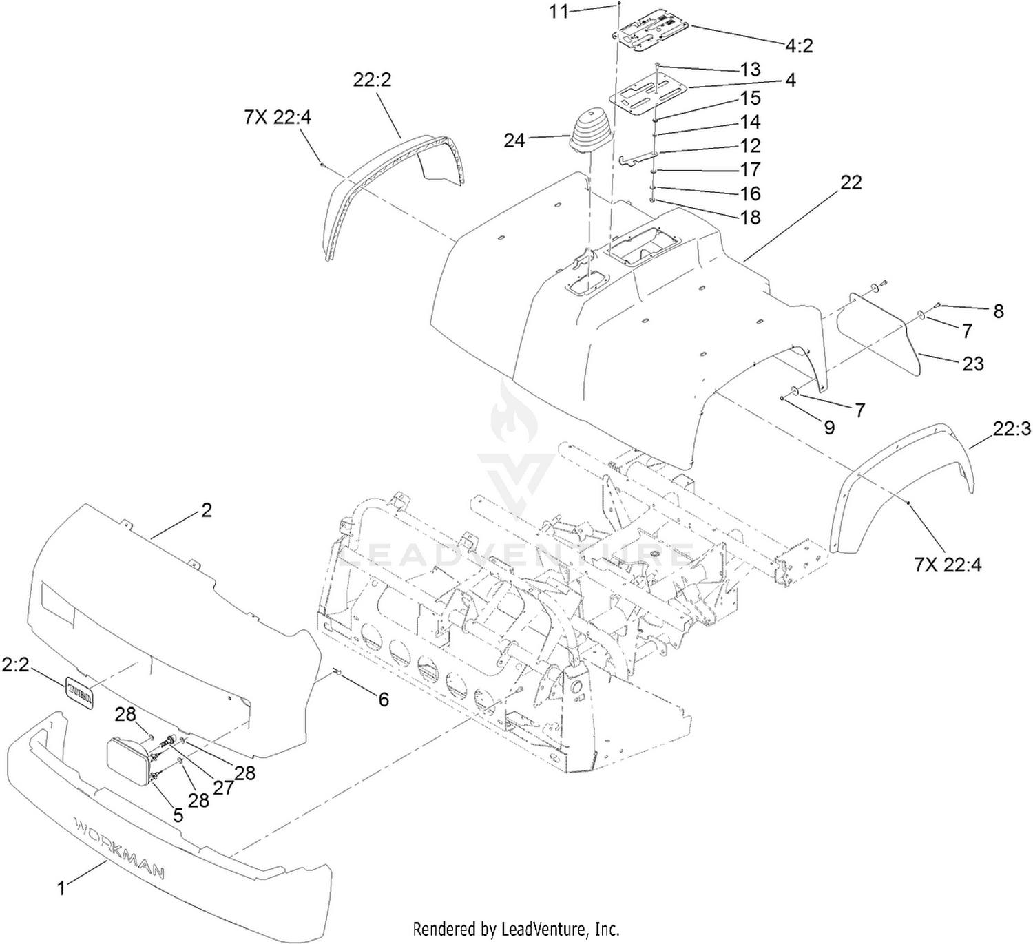 Bumper, Hood and Seat Base Assembly