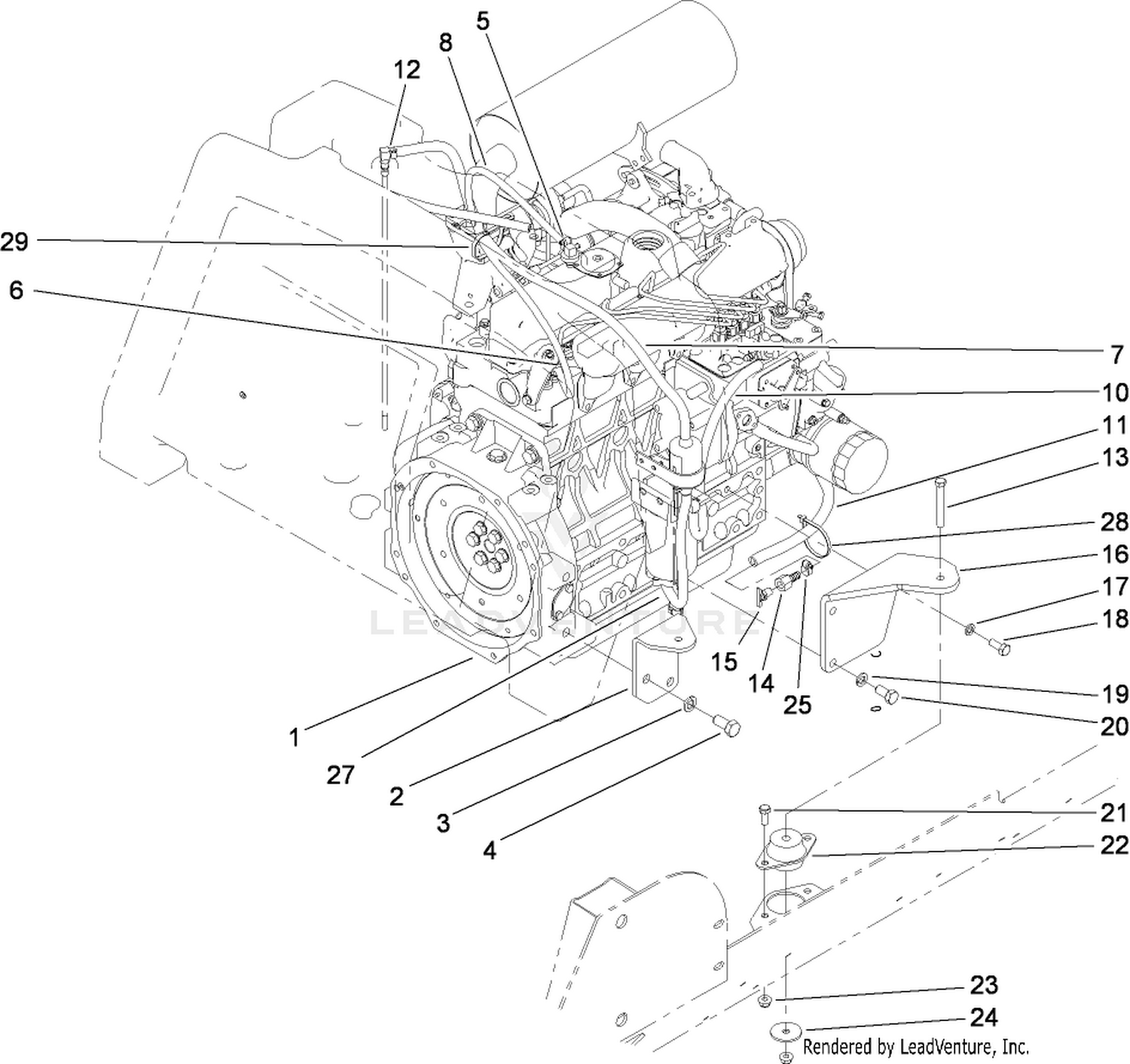 Engine, Mount and Fuel Line Assembly