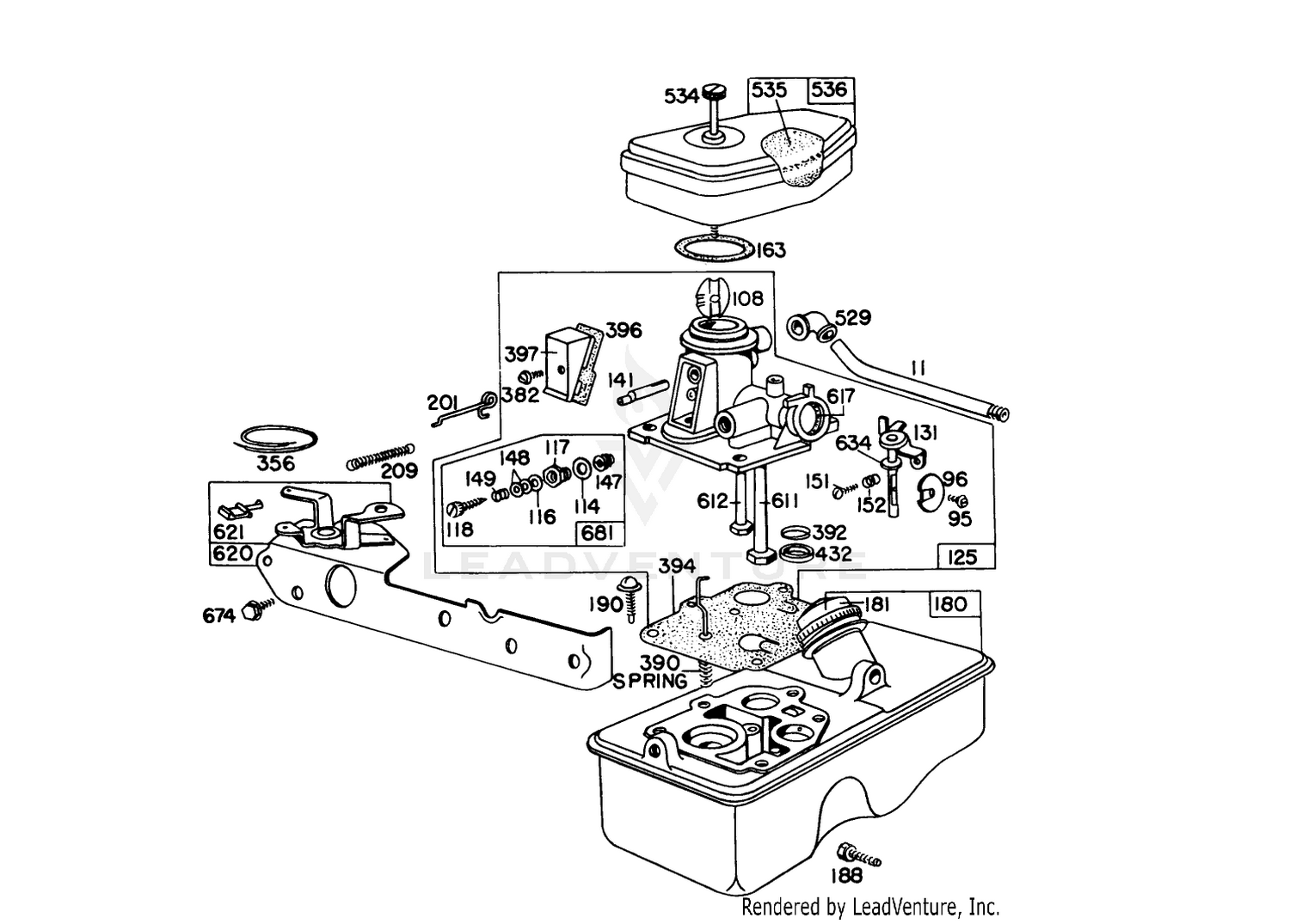 Carburetor Assembly Model 390065 For 21" Hand Propelled Model 16155 And For 21" Self-Propelled Model 16287