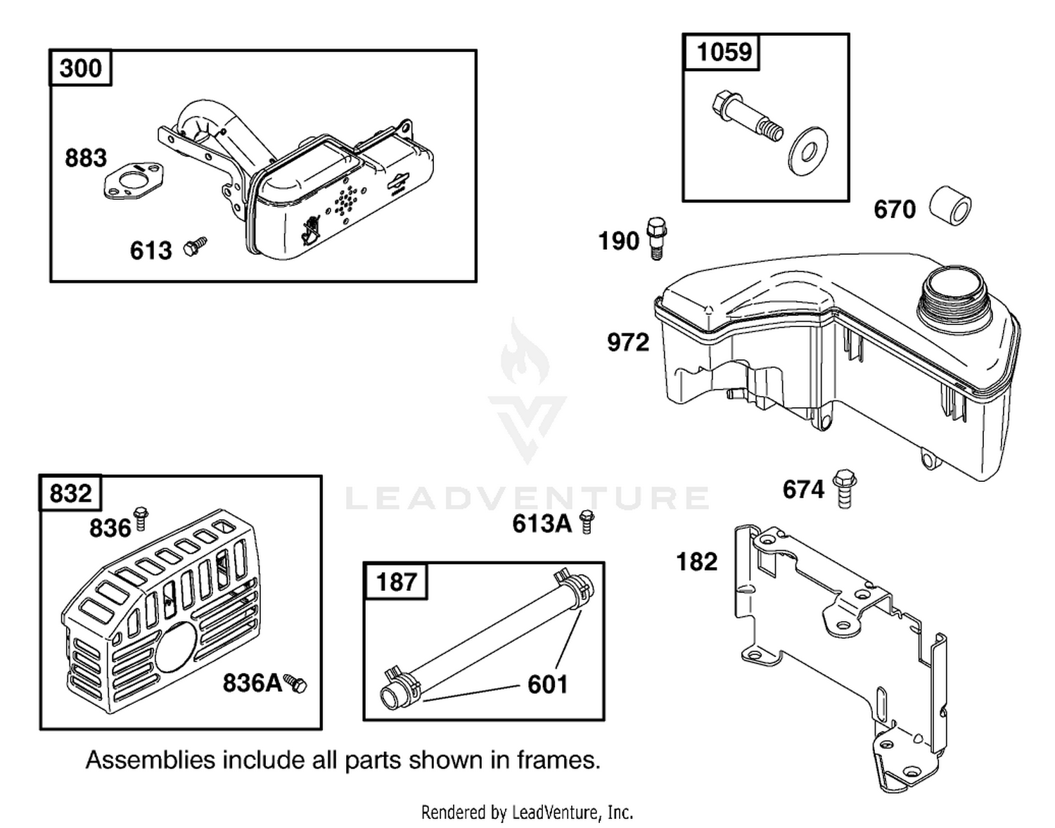 Muffler and Fuel Tank Assembly Engine GTS 200 (Only on: 20789)