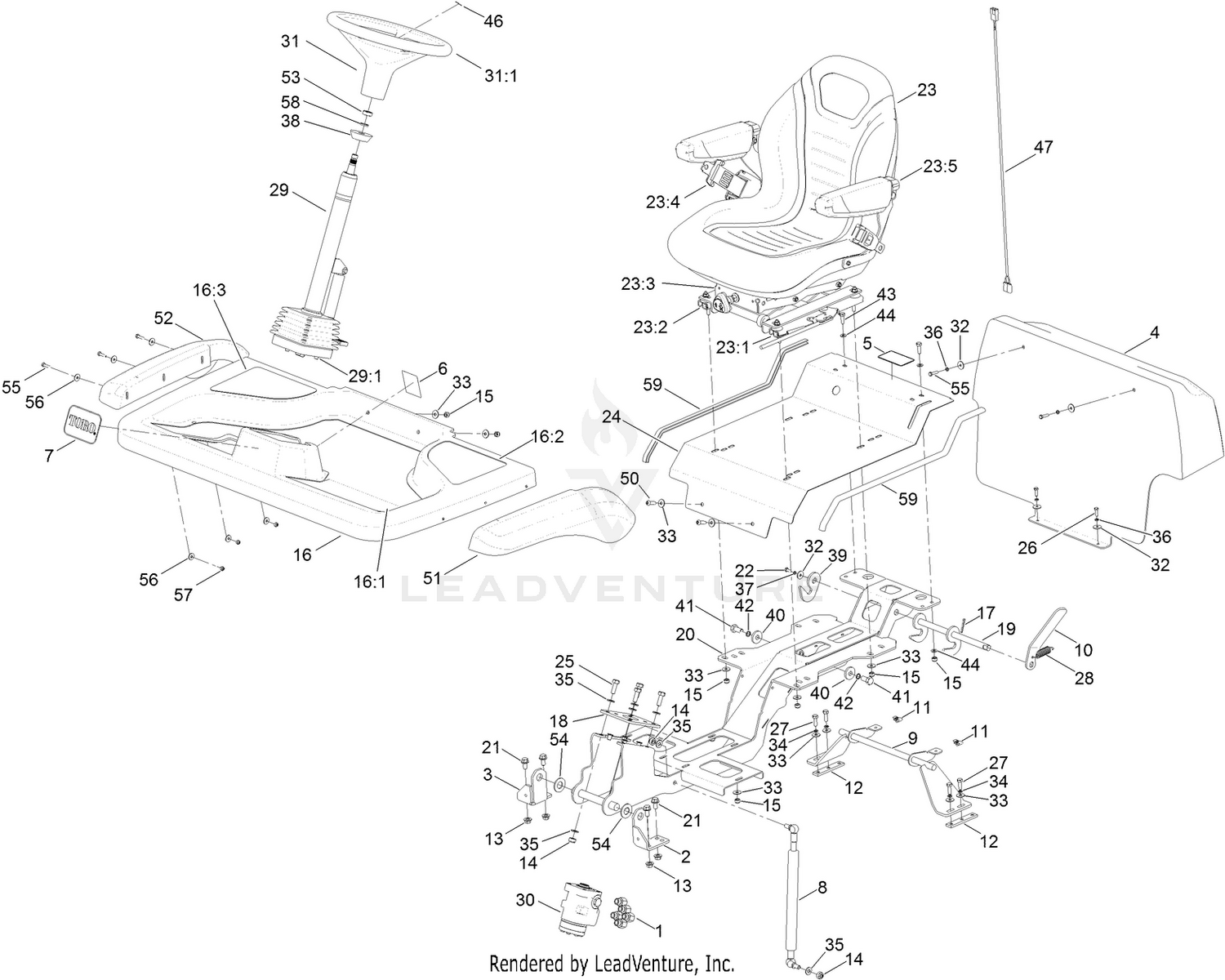 Steering Column, Seat and Platform Assembly