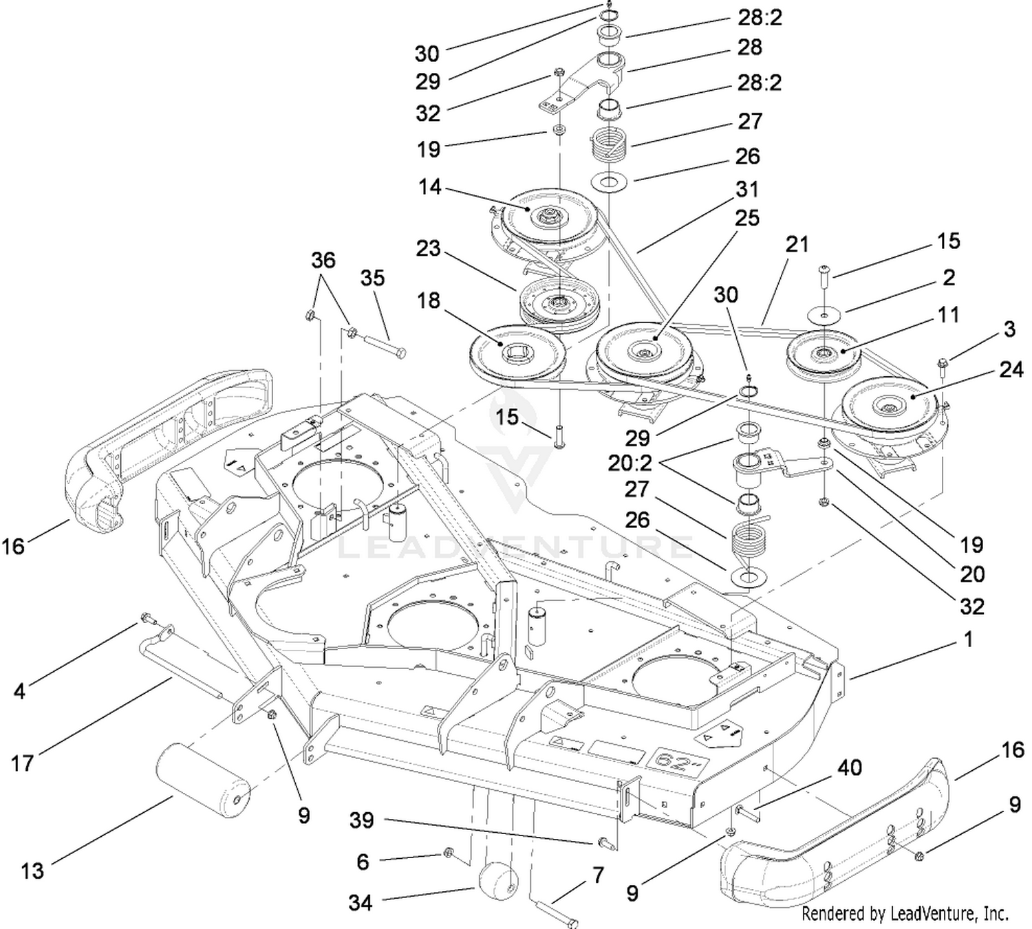 Deck Roller, Belt and Pulley Assembly