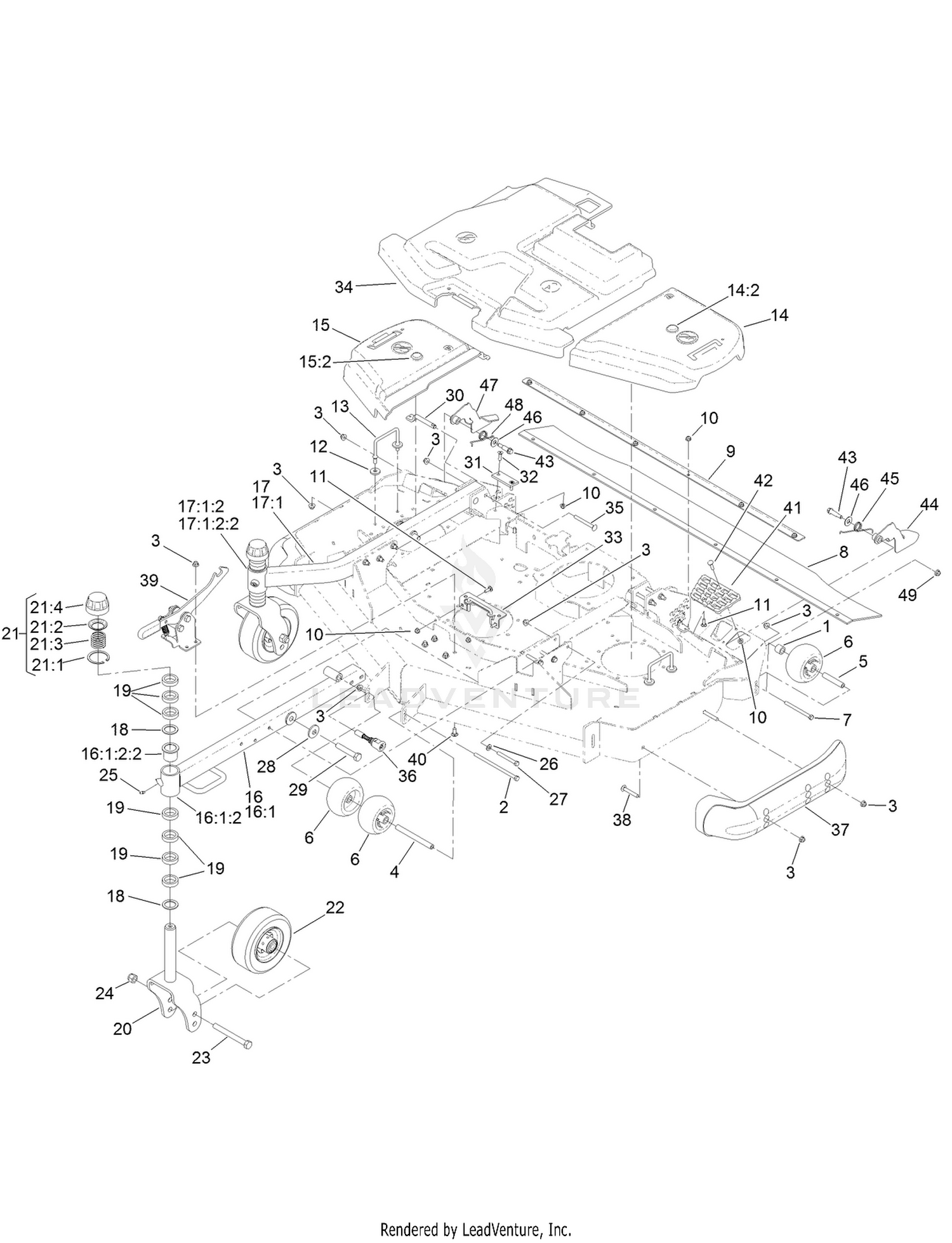 Belt Cover, Caster Arm and Wheel Assembly