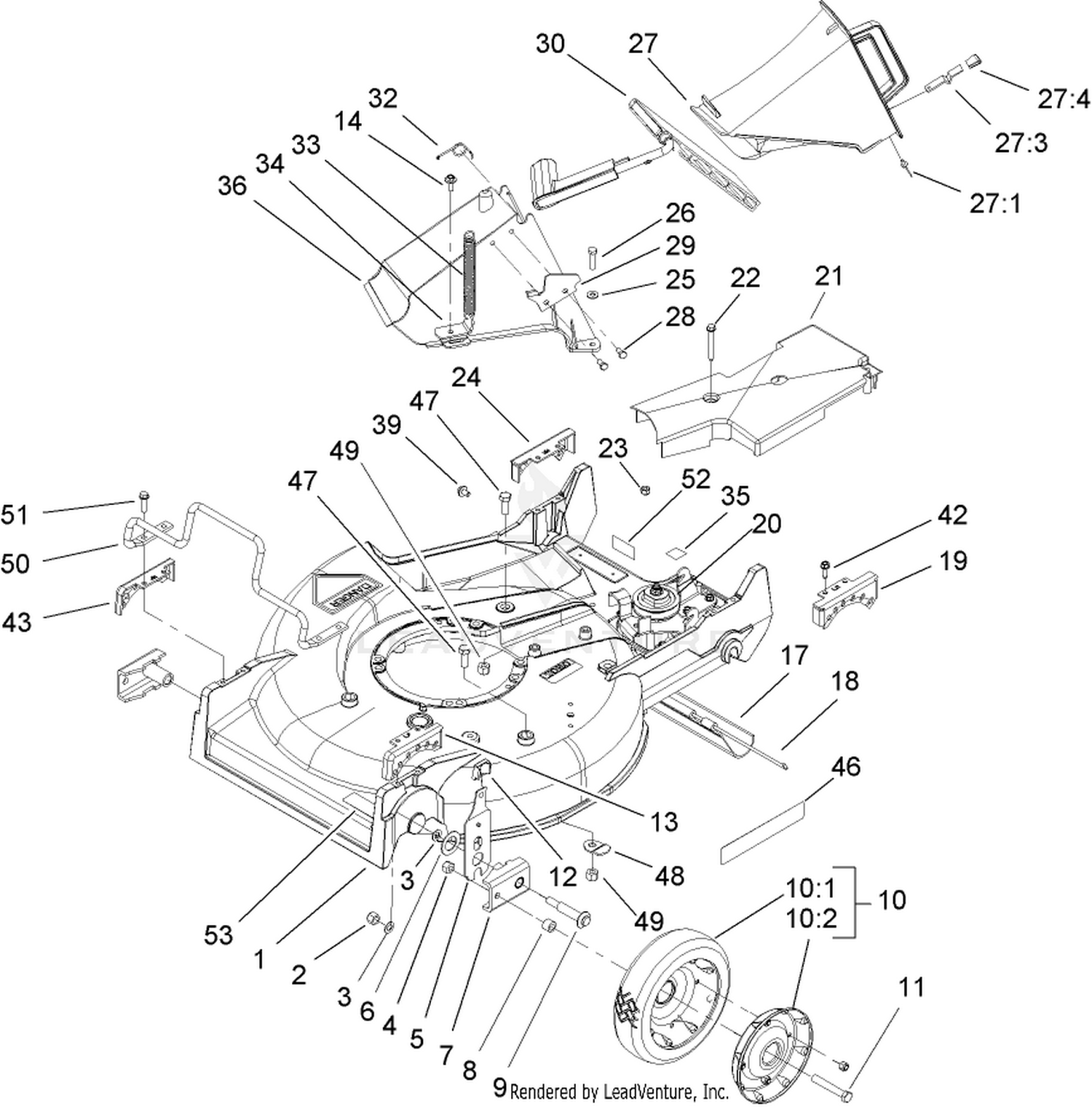 Deck, Chute and Wheel Assembly
