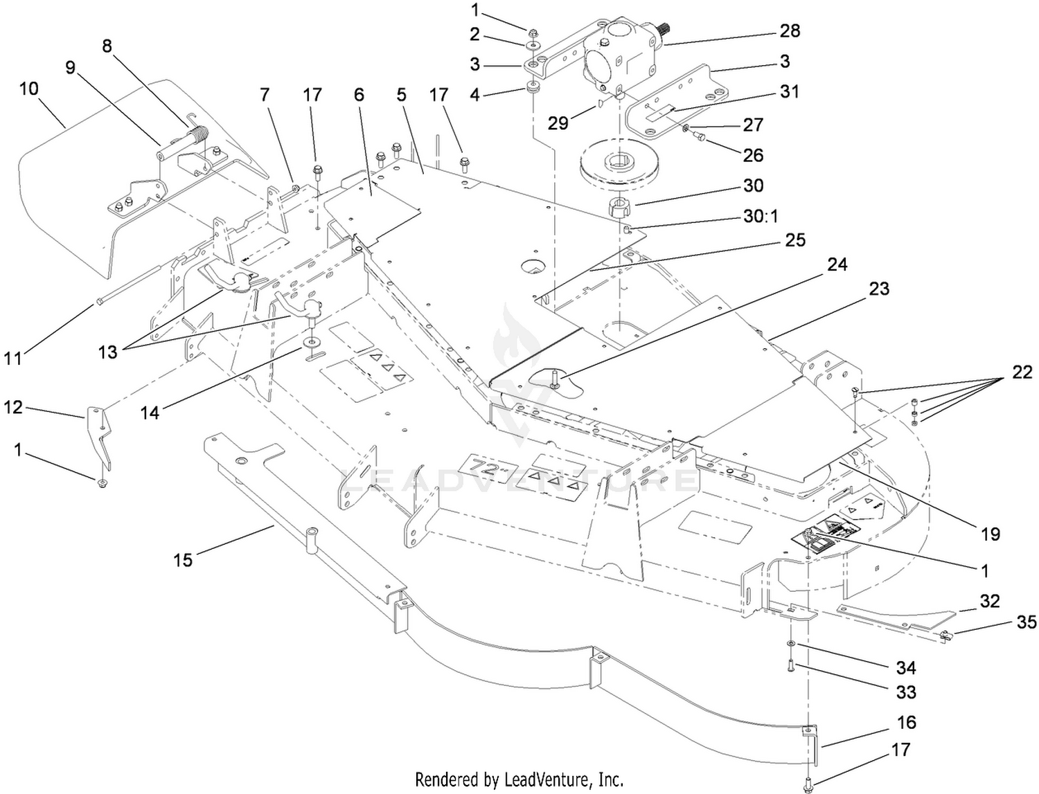 Gearbox, Baffle and Cover Assembly