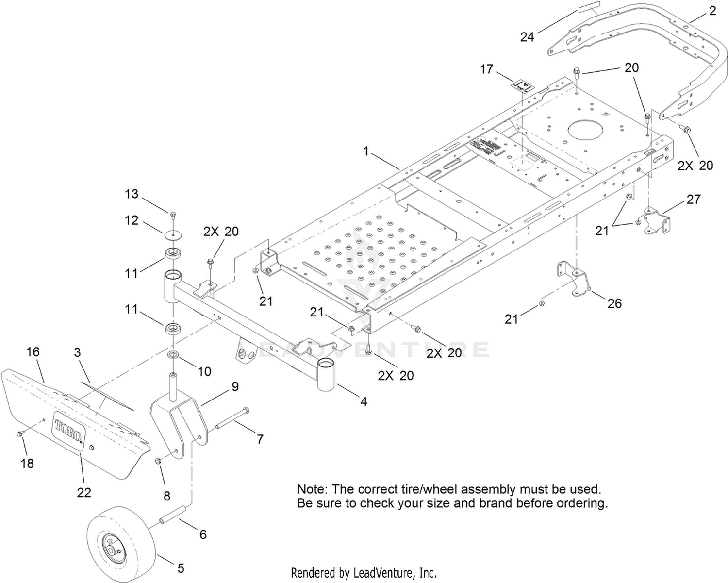 Frame, Front Axle and Caster Wheel Assembly