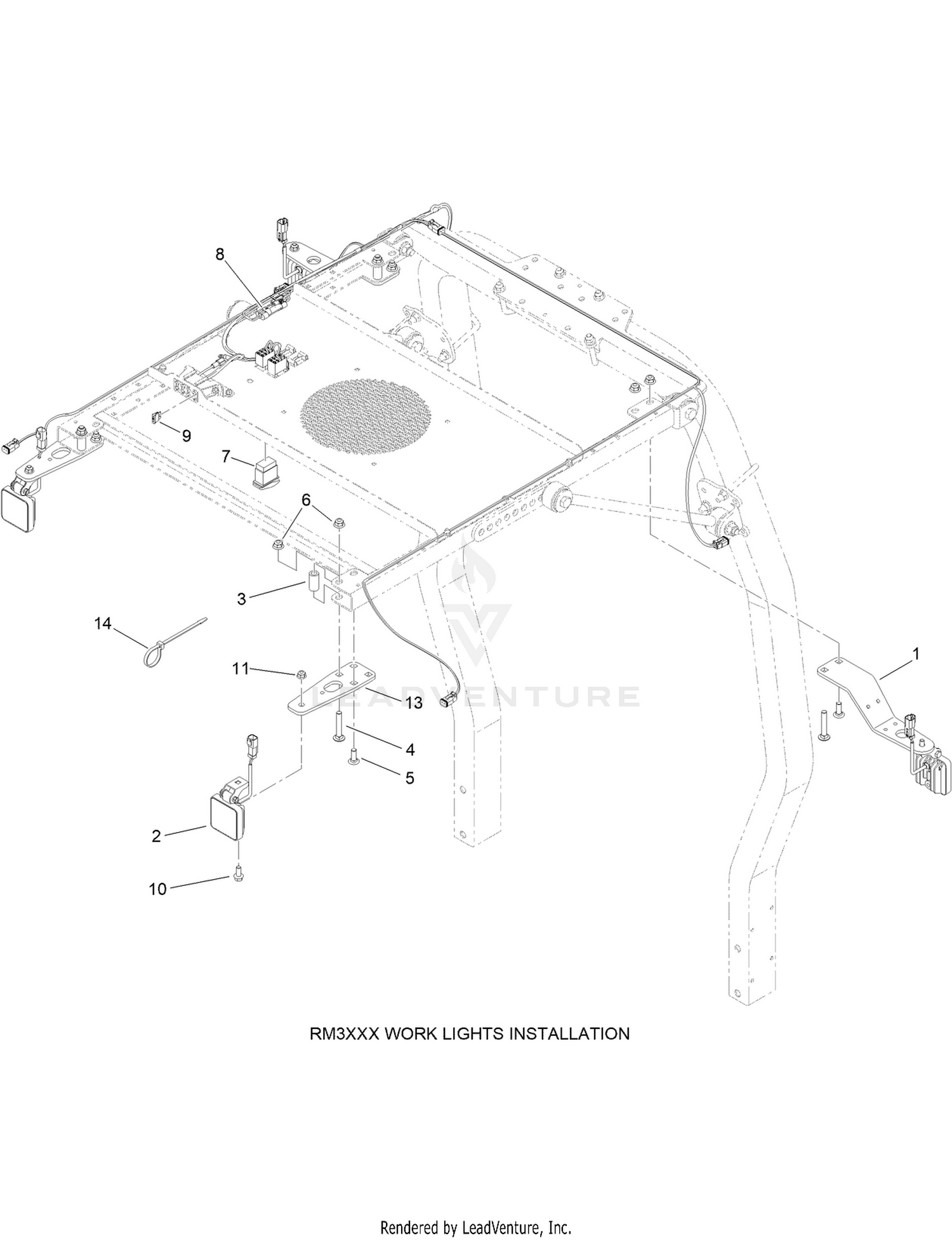 Sunshade Work Light Assembly No. 140-1554  Reelmaster 3XXX Installation