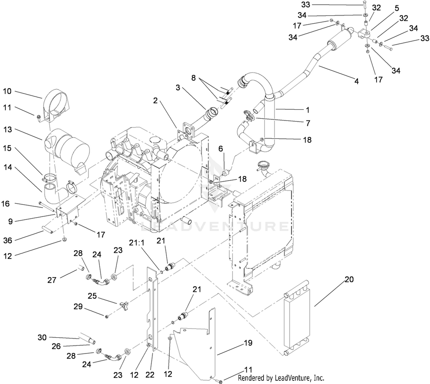 Muffler, Air Cleaner and Oil Cooler Assembly