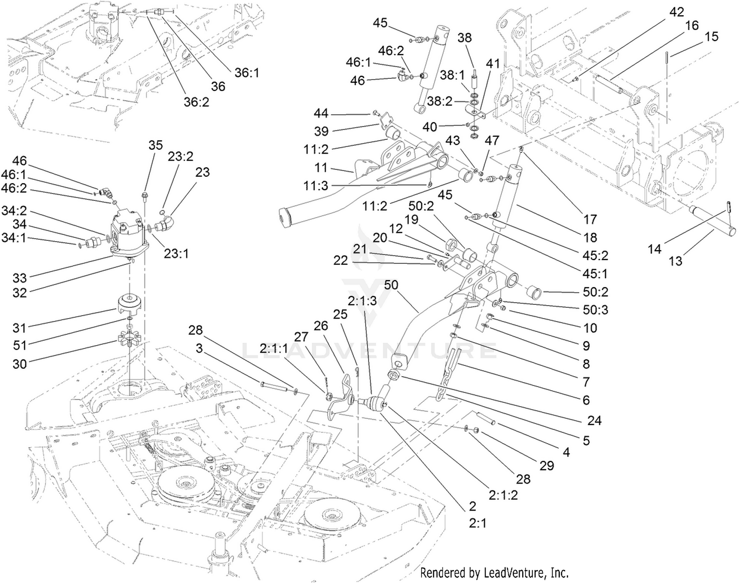 Front Deck Lift Arm and Cylinder Assembly