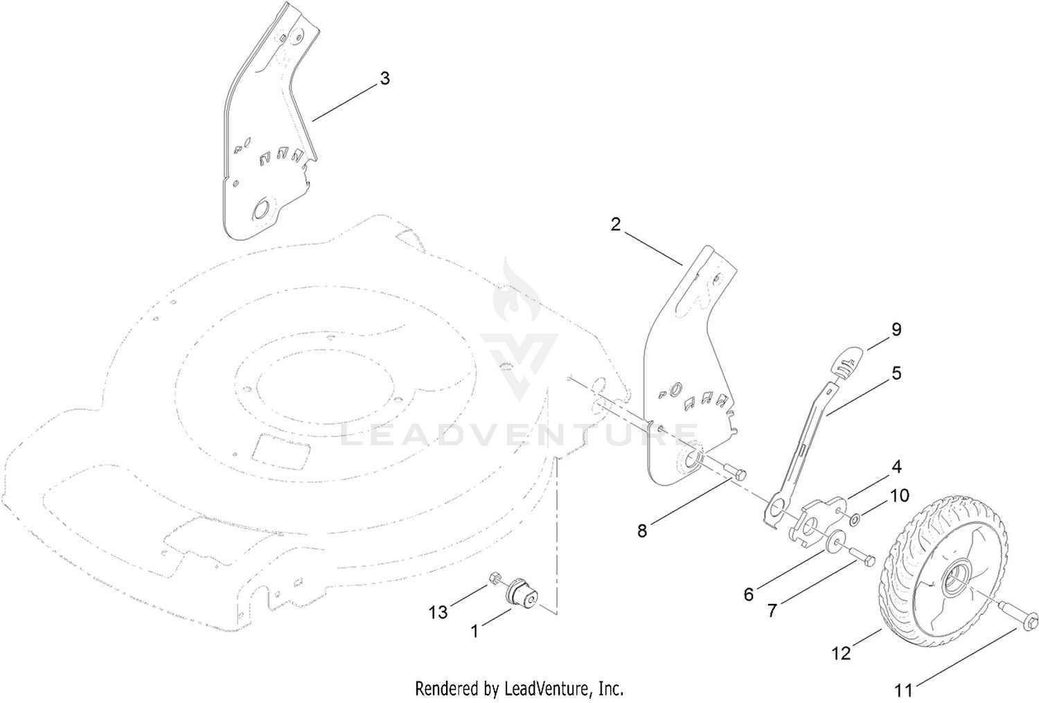 Rear Wheel and Height-of-Cut Assembly