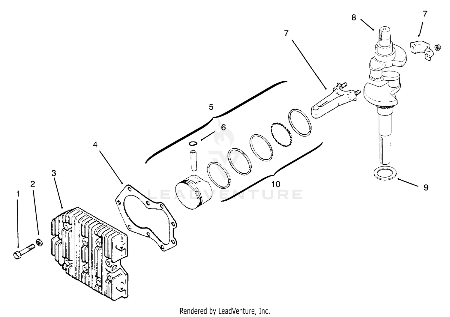 Cylinder Head, Crankshaft, Pistons And Connecting Rods Engine Kohler Model No. Mv16s-Type Ps56519