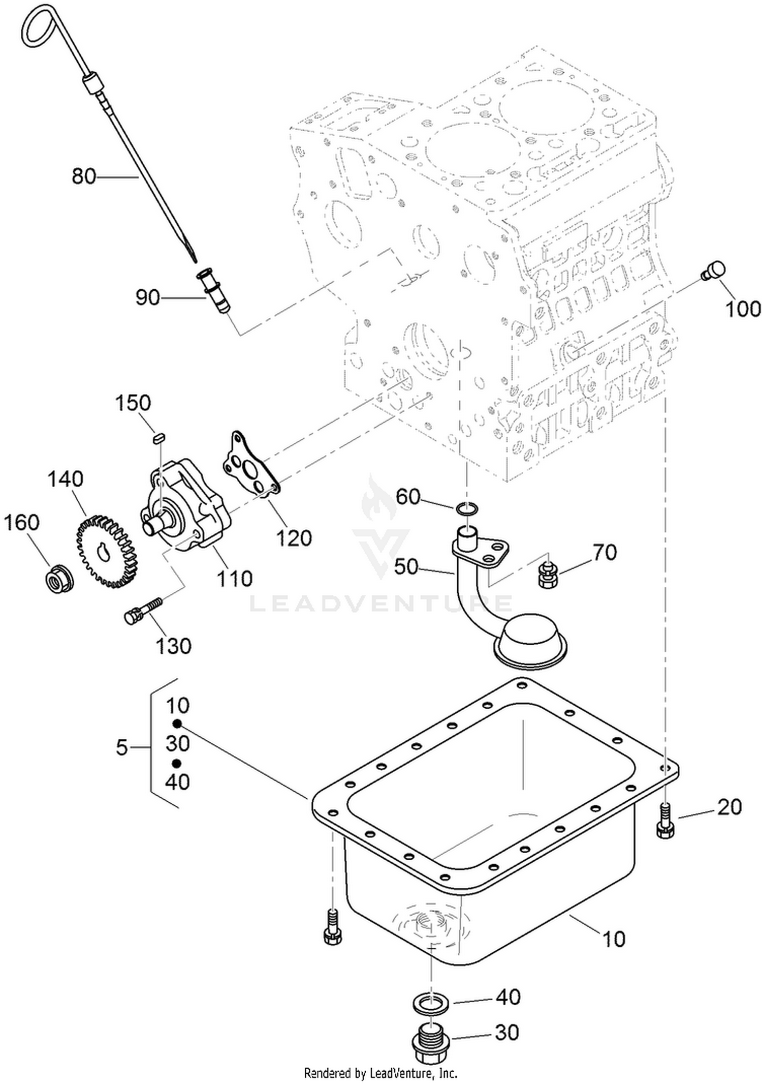Oil Pan, Oil Pump and Dipstick Assembly