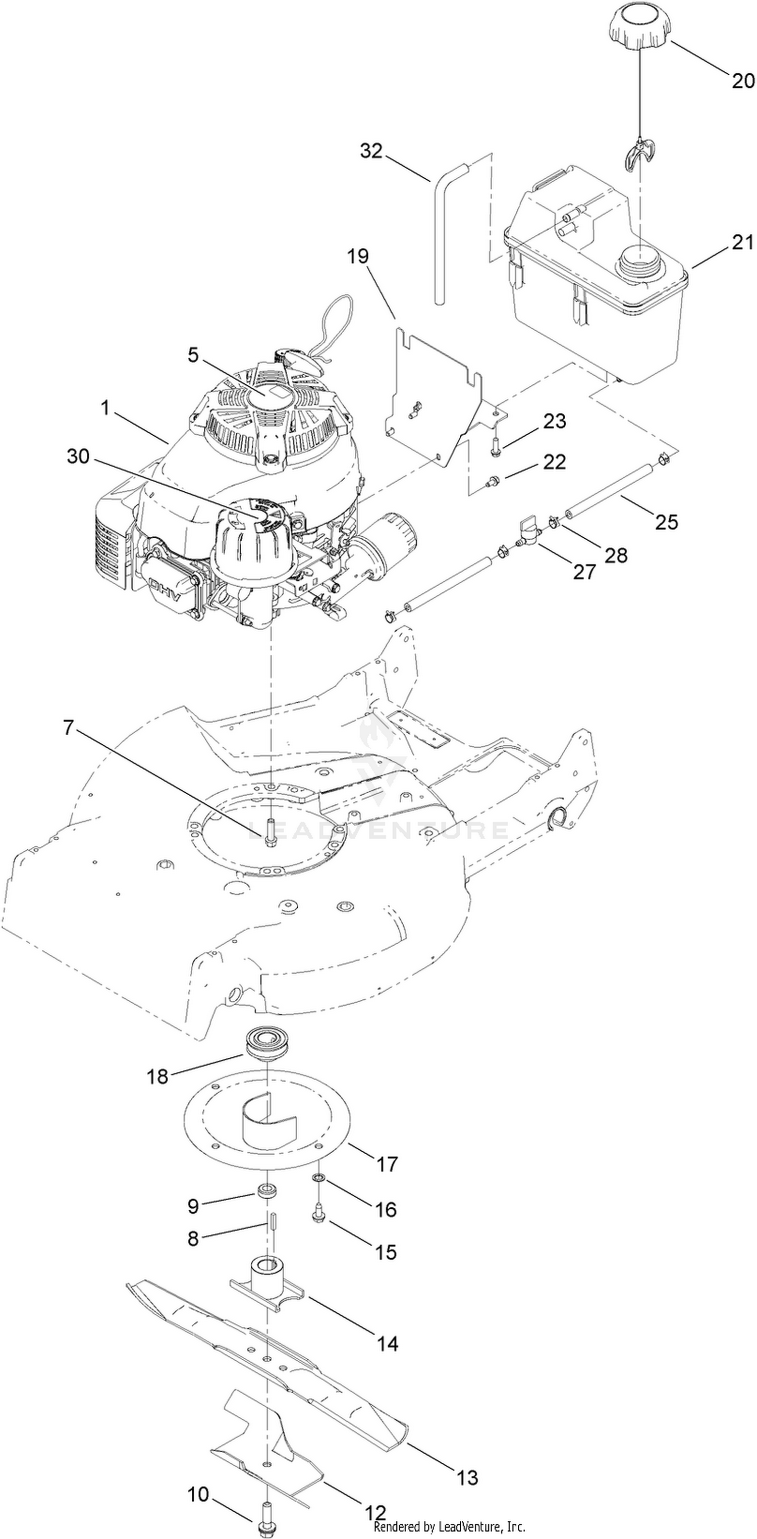 Engine, Fuel Tank and Blade Assembly
