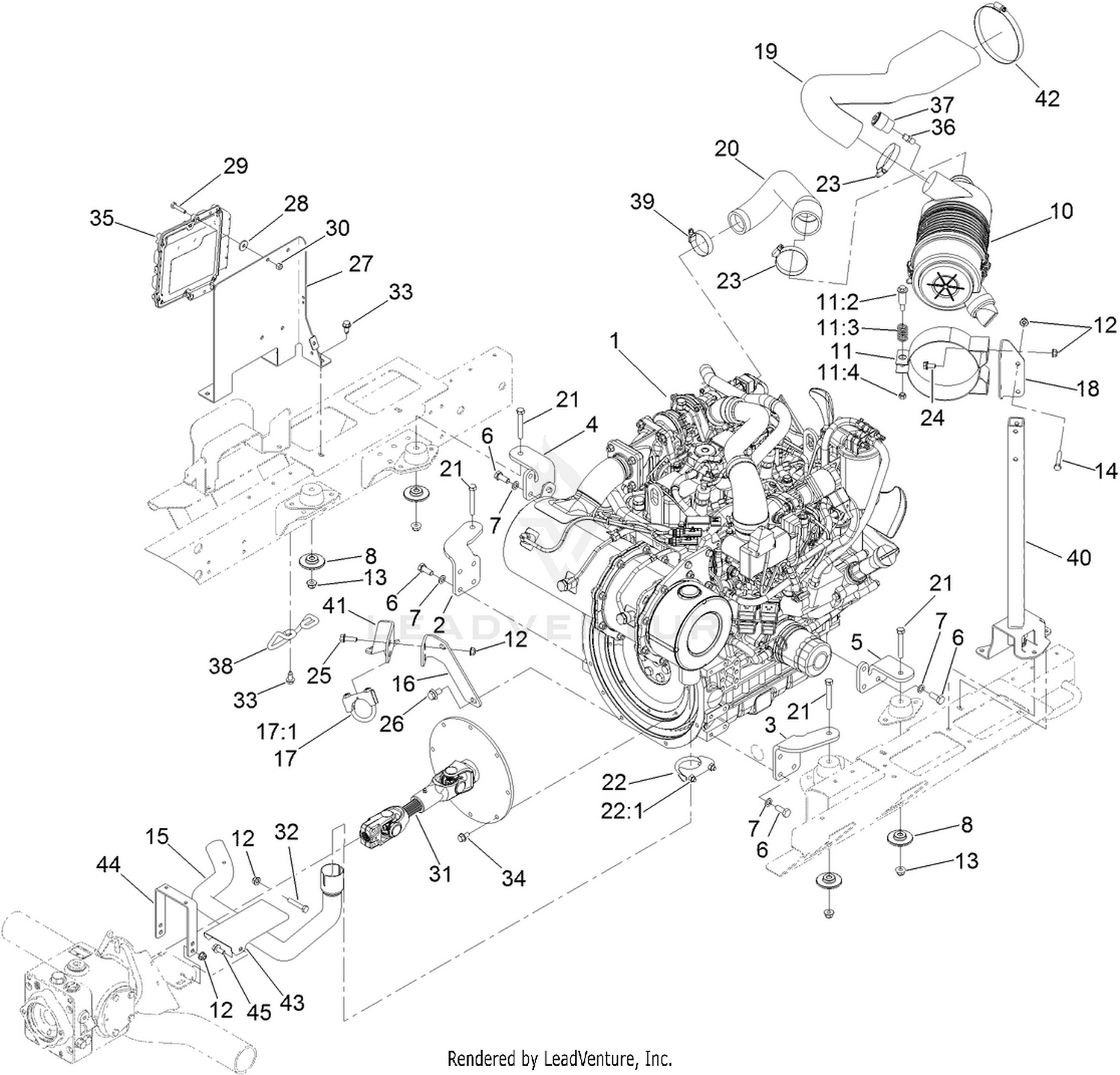 Engine, Air Cleaner and Drive Shaft Assembly