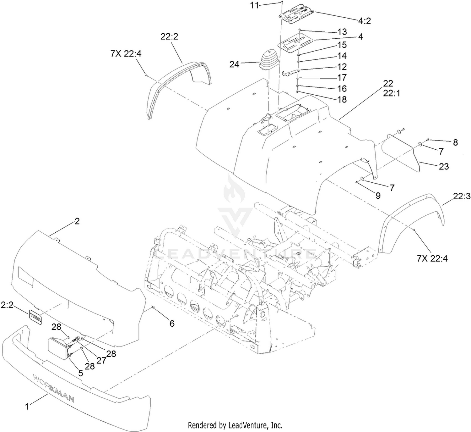 Bumper, Hood and Seat Base Assembly