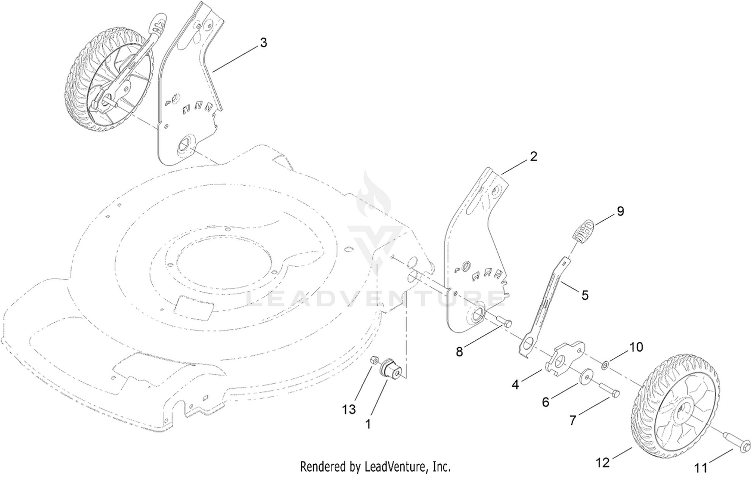 Rear Wheel and Height-of-Cut Assembly