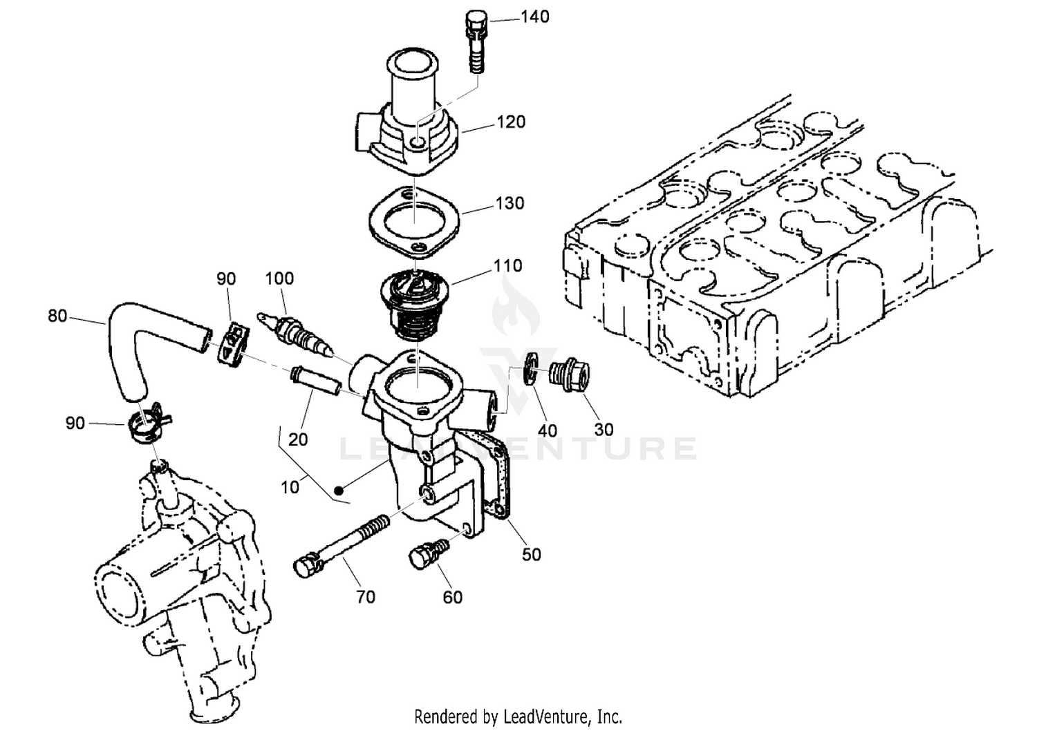 Water Flange and Thermostat Assembly