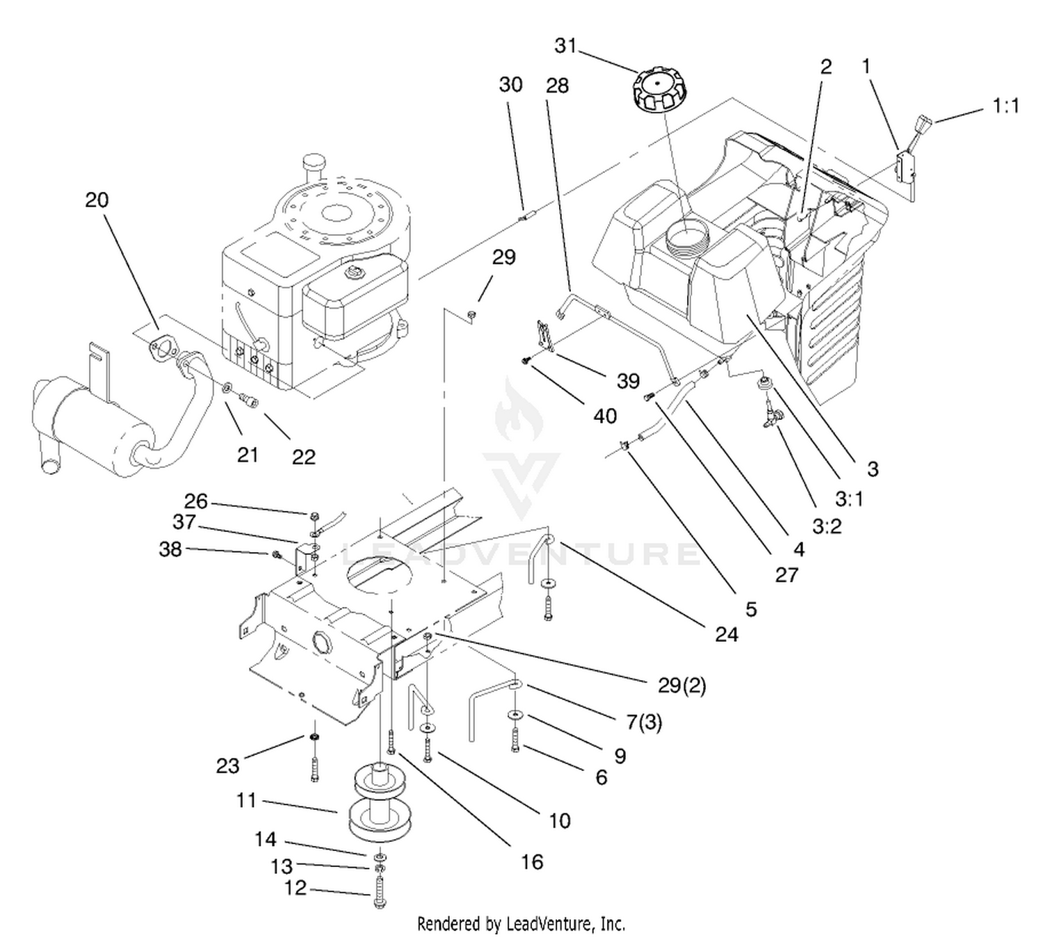 Gas Tank  Engine Pulley Assembly