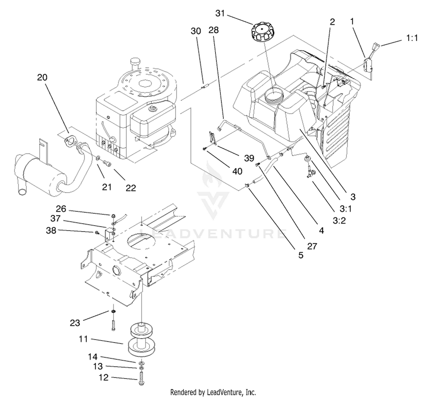 Gas Tank  Engine Pulley Assembly