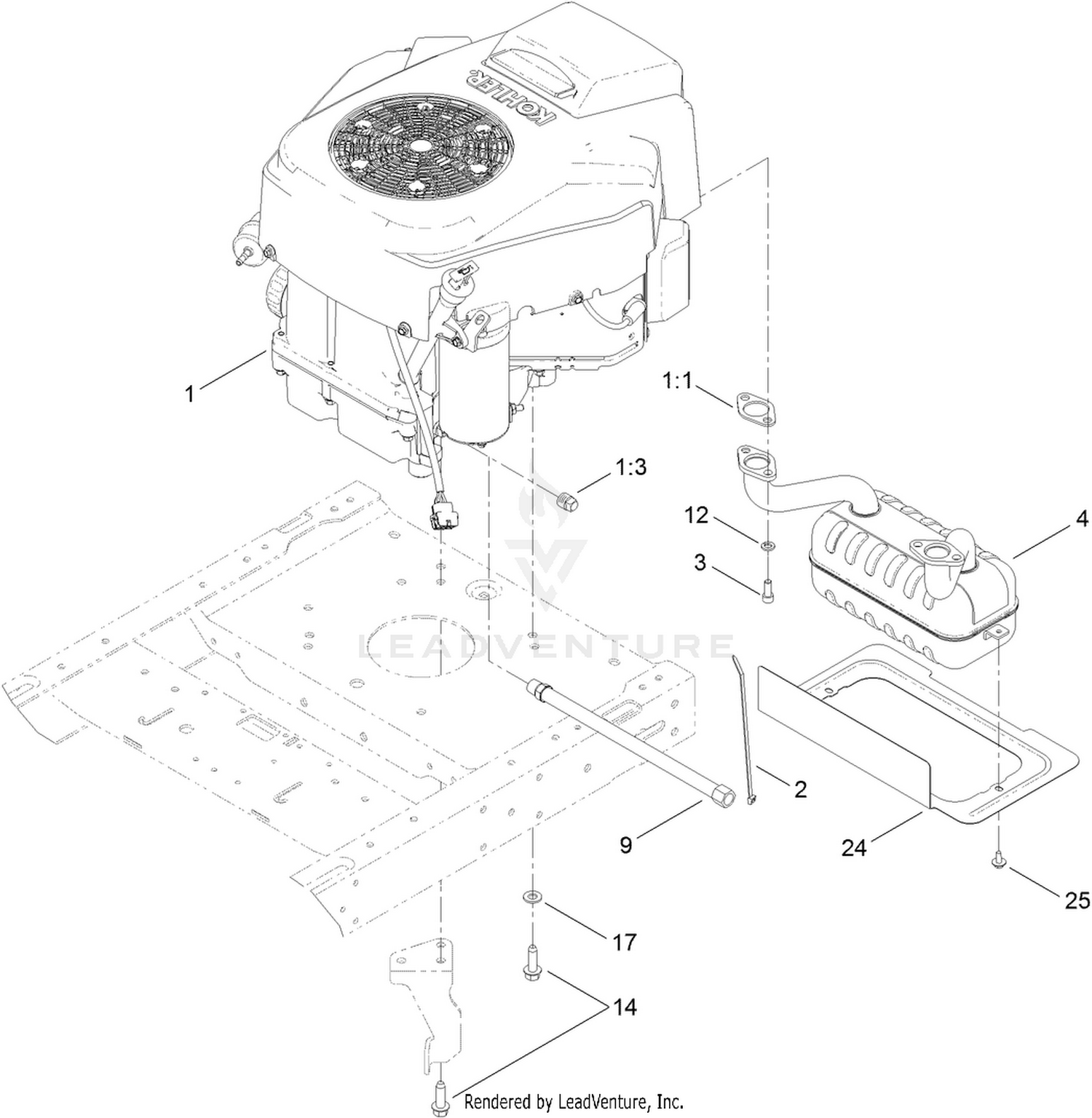 Engine and Muffler Assembly