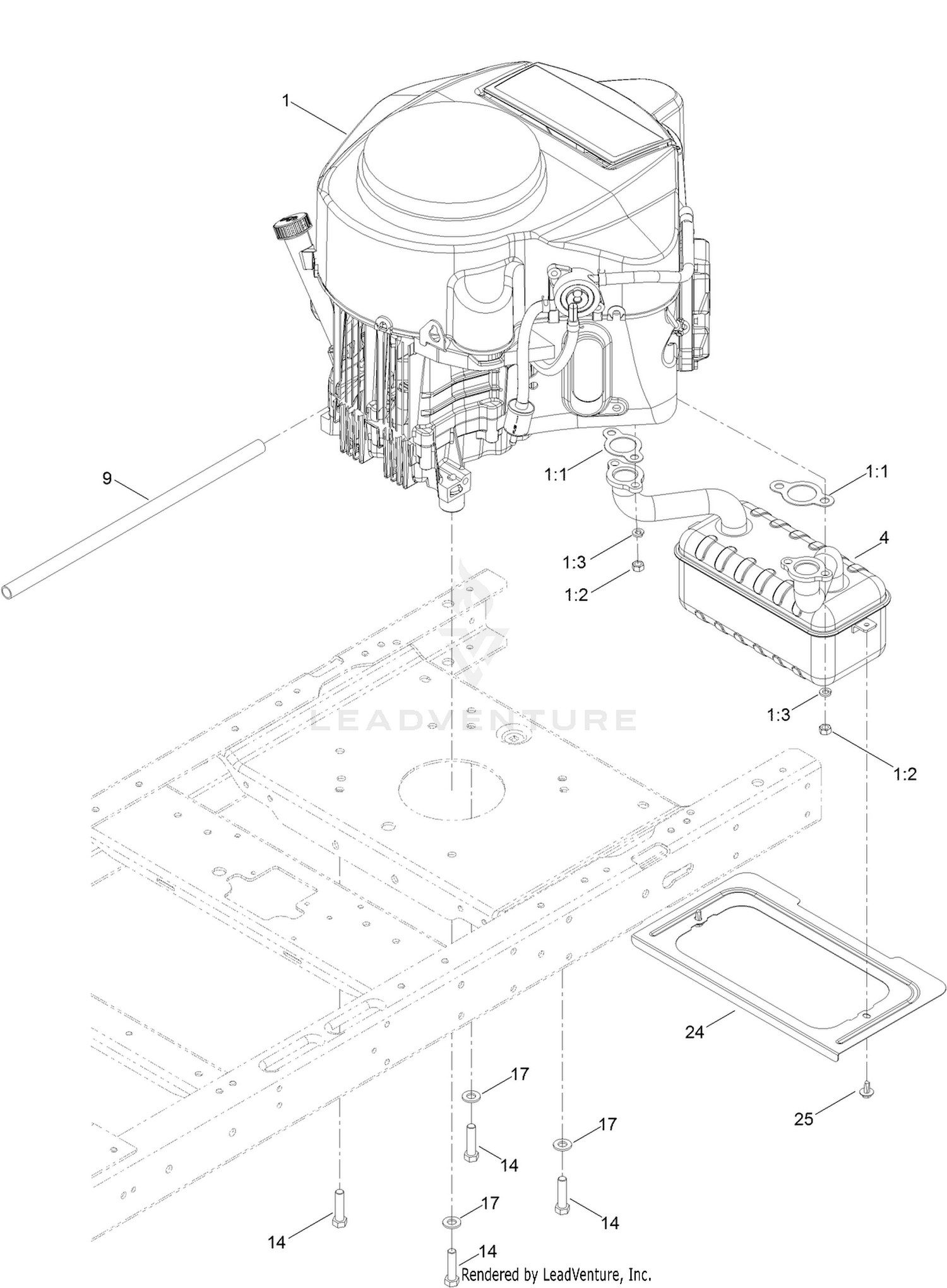 Engine and Muffler Assembly