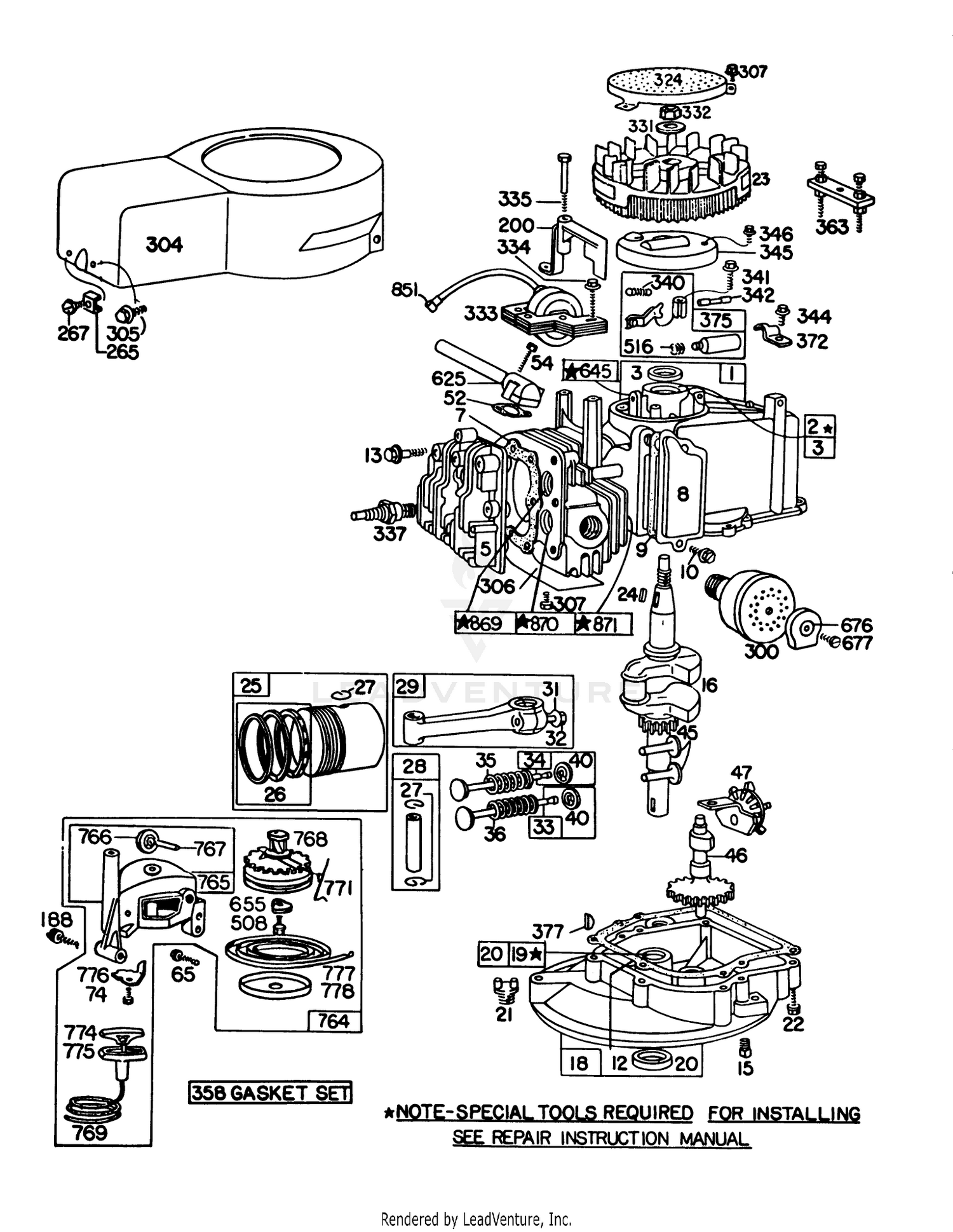 Engine Briggs  Stratton Model 92908-2052-02, Engine Briggs  Stratton Model 93508-0193-02