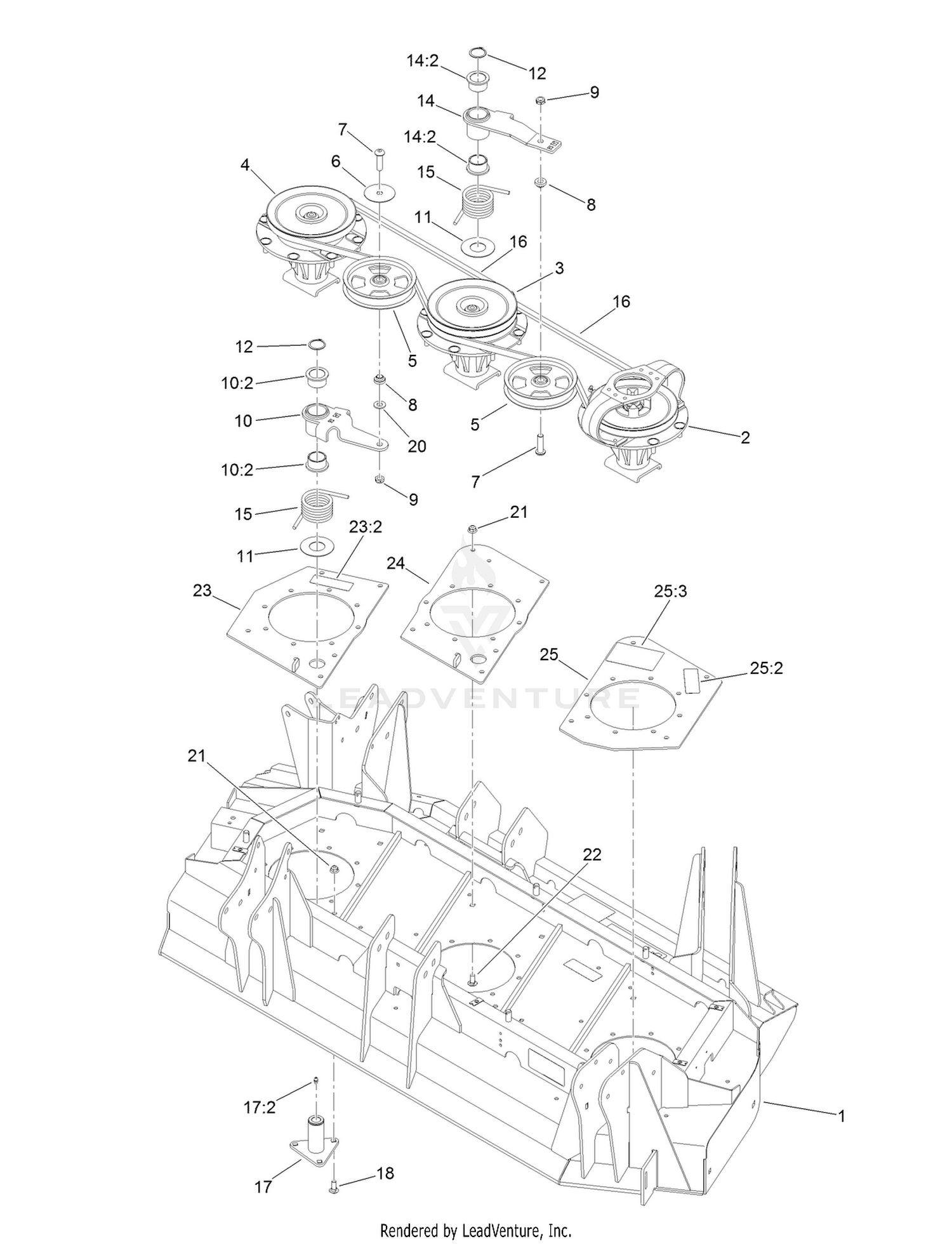 Left Hand Deck Belt, Pulley and Spindle Assembly