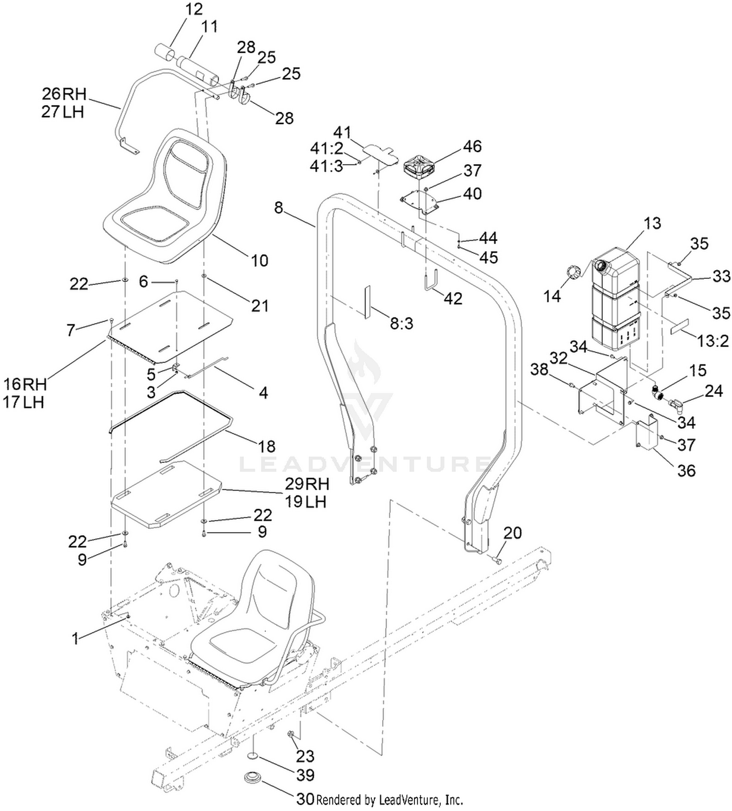Seat, Fresh Water Tank and  Roll-Over Protection System Assembly