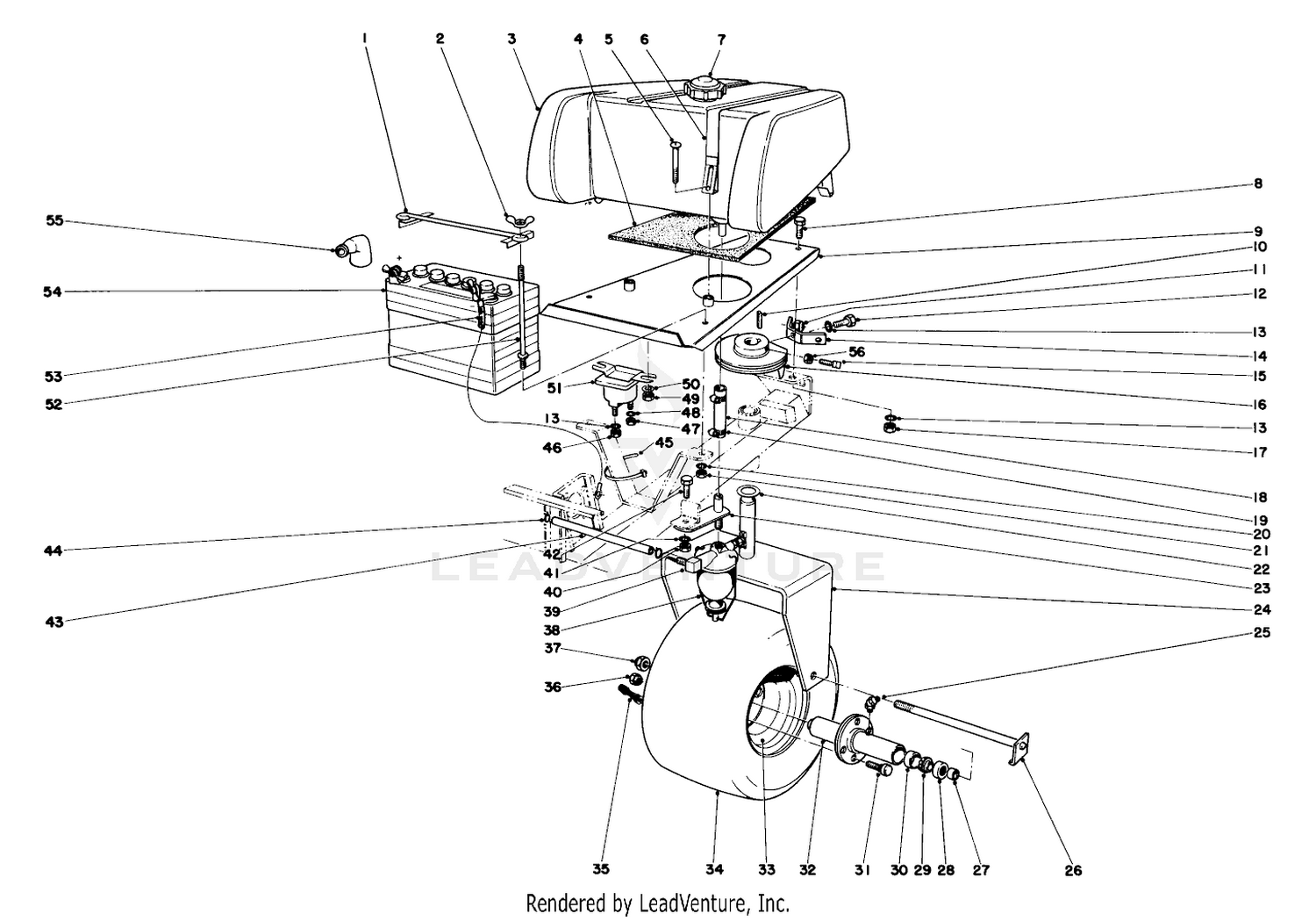 Gas Tank, Battery And Caster Wheel Assembly