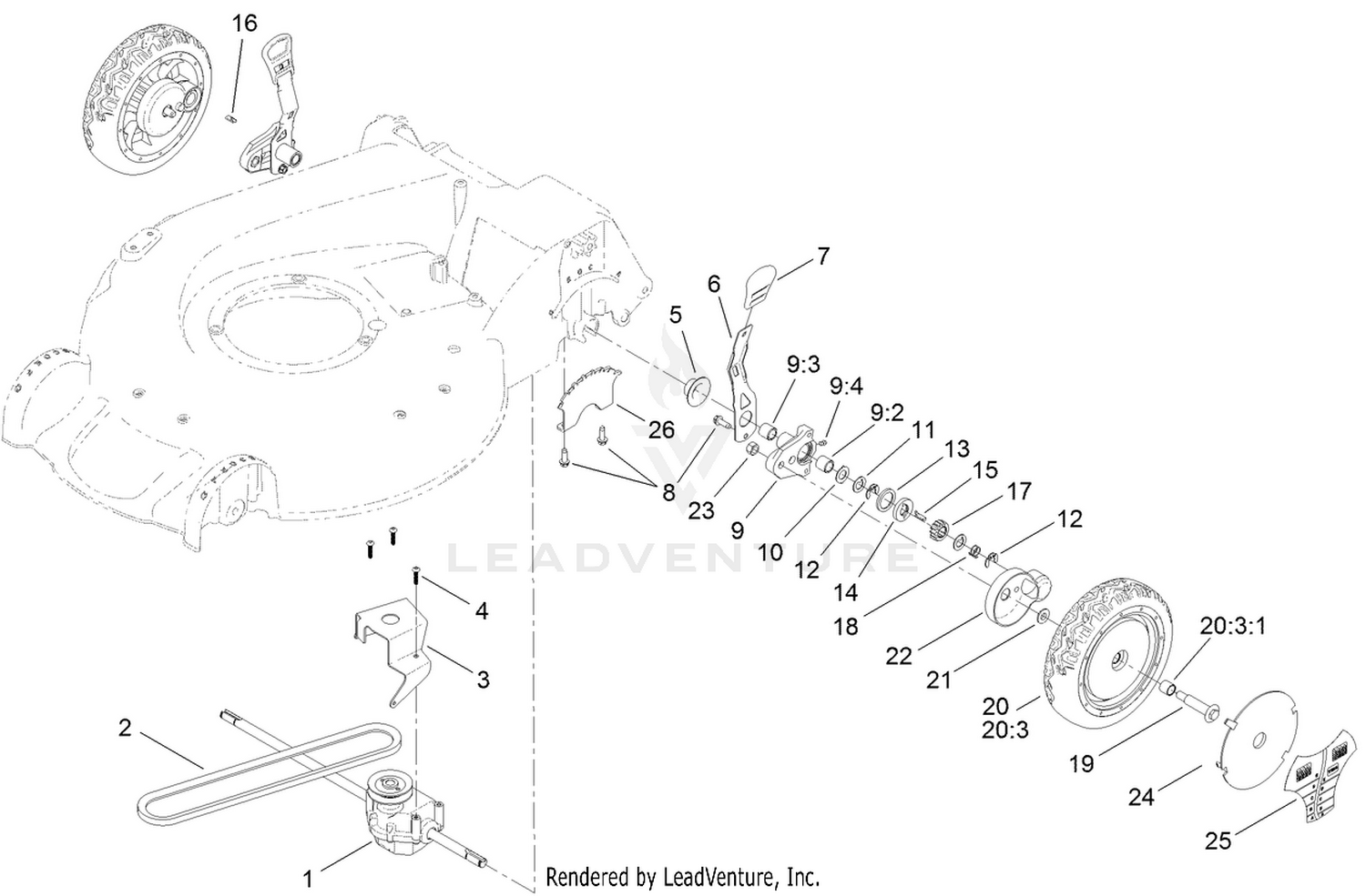 Rear Wheel and Height-of-Cut Assembly