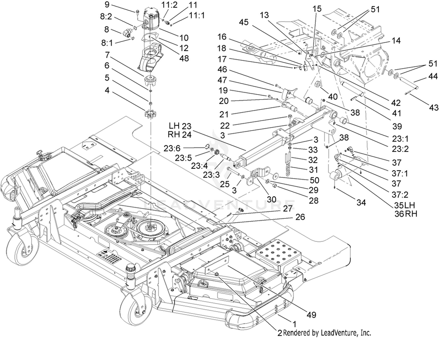 Front Deck Lift Arm and Cylinder Assembly