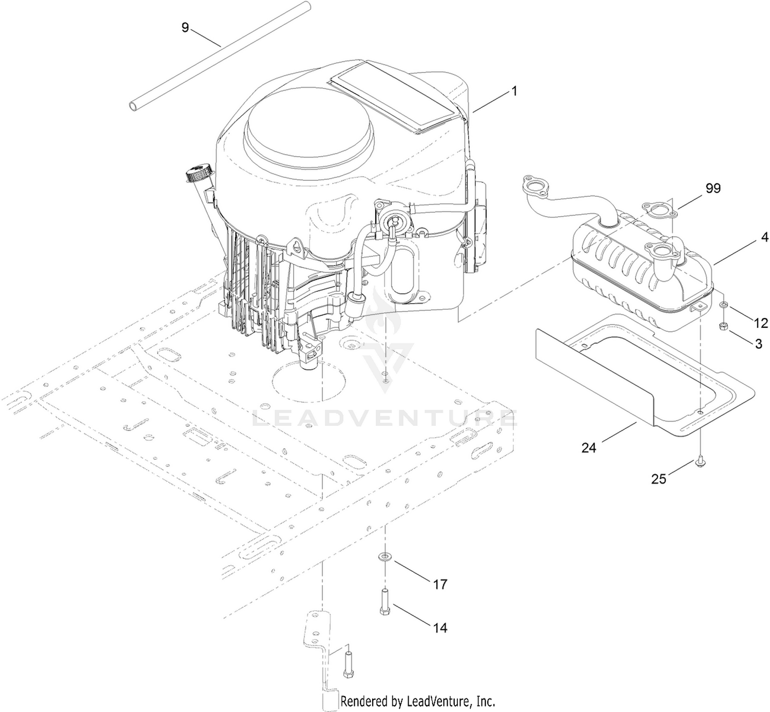Engine and Muffler Assembly
