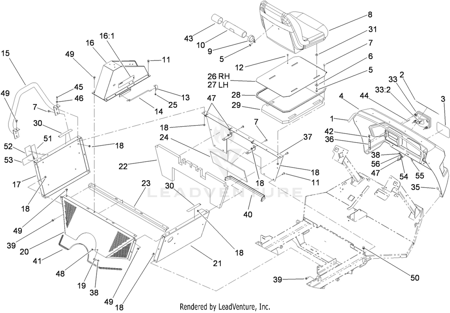 Seat, Engine Cover and Front Console Assembly