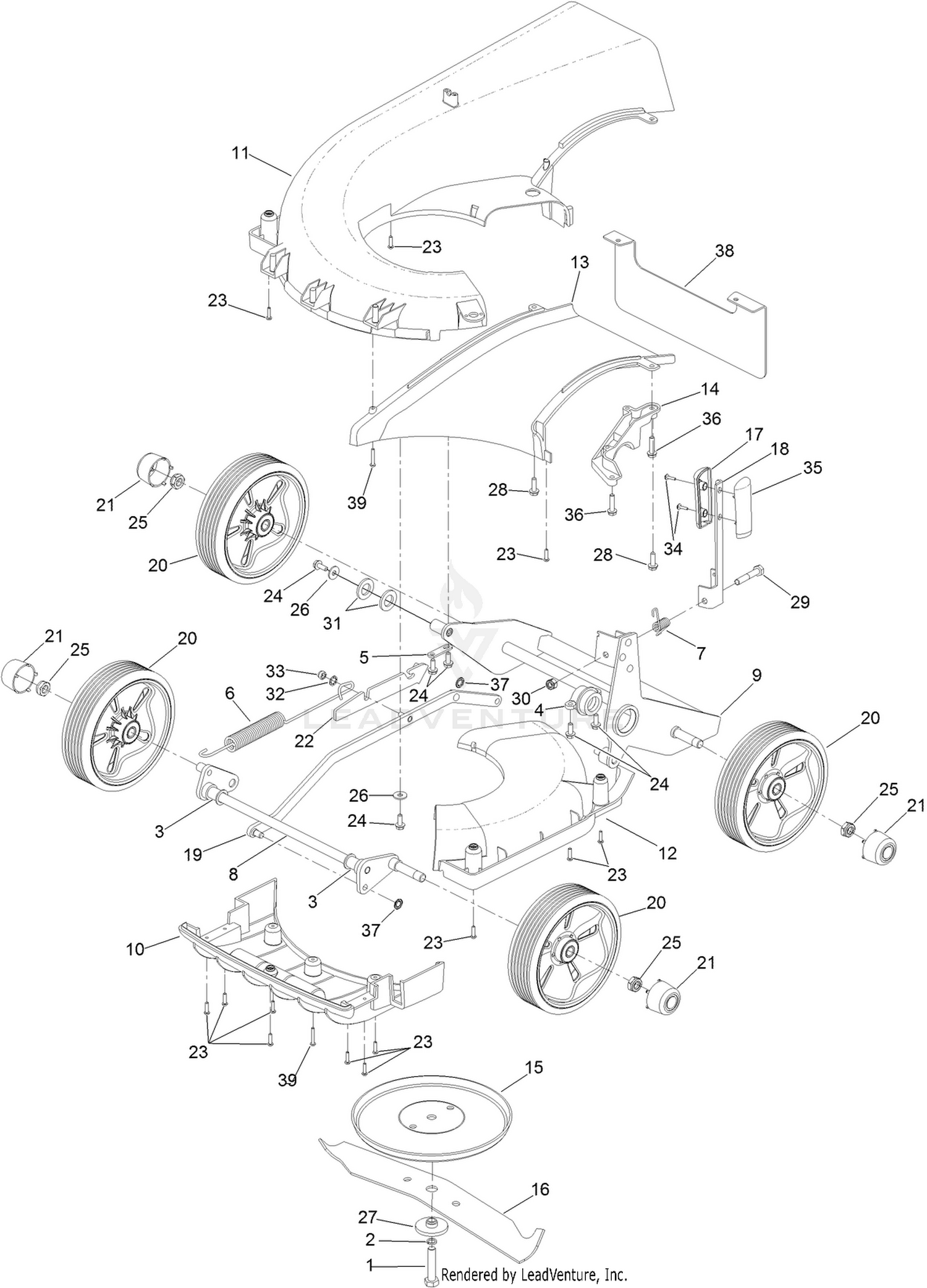 Deck, Wheel and Blade Assembly