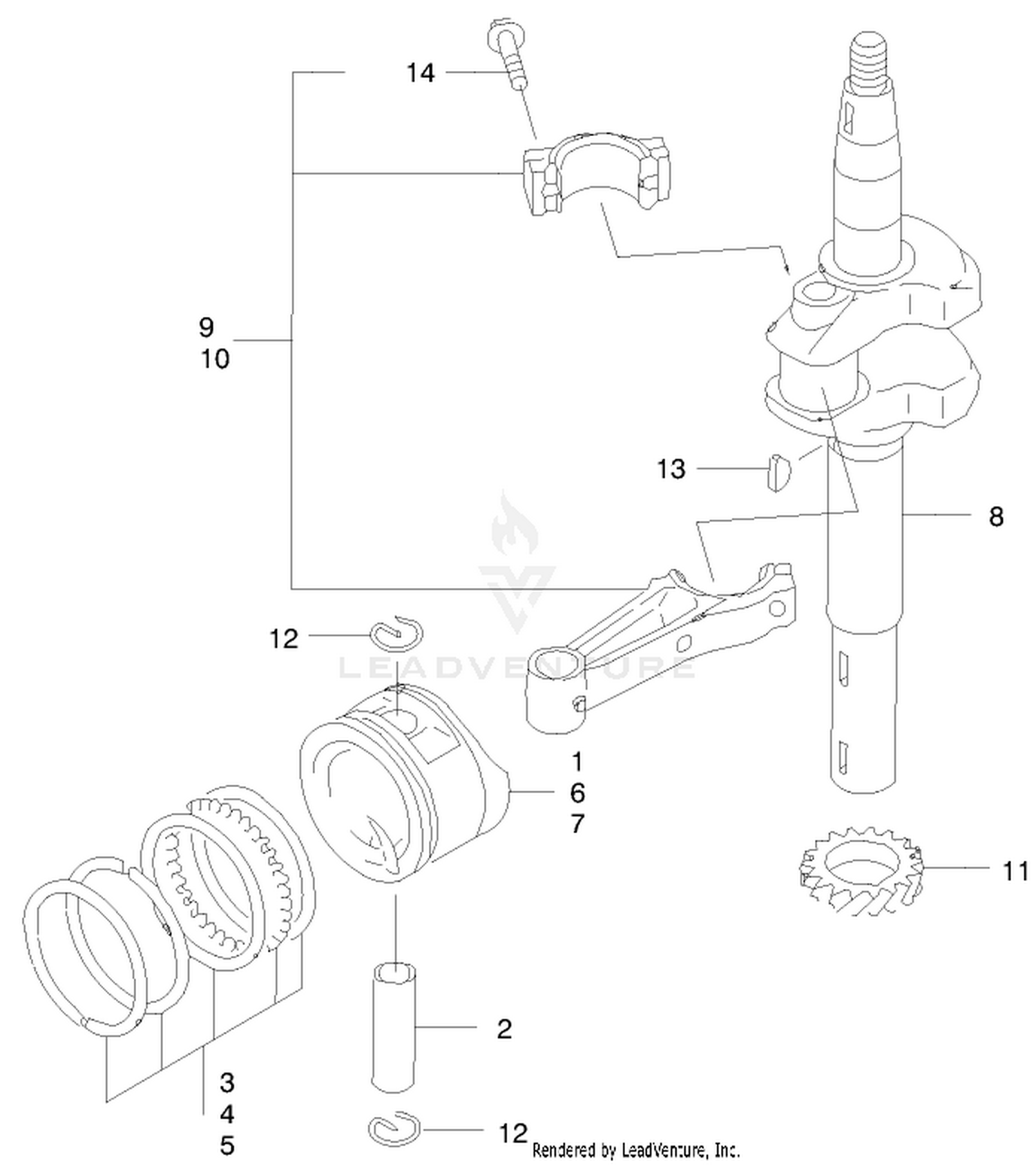 Piston/crankshaft