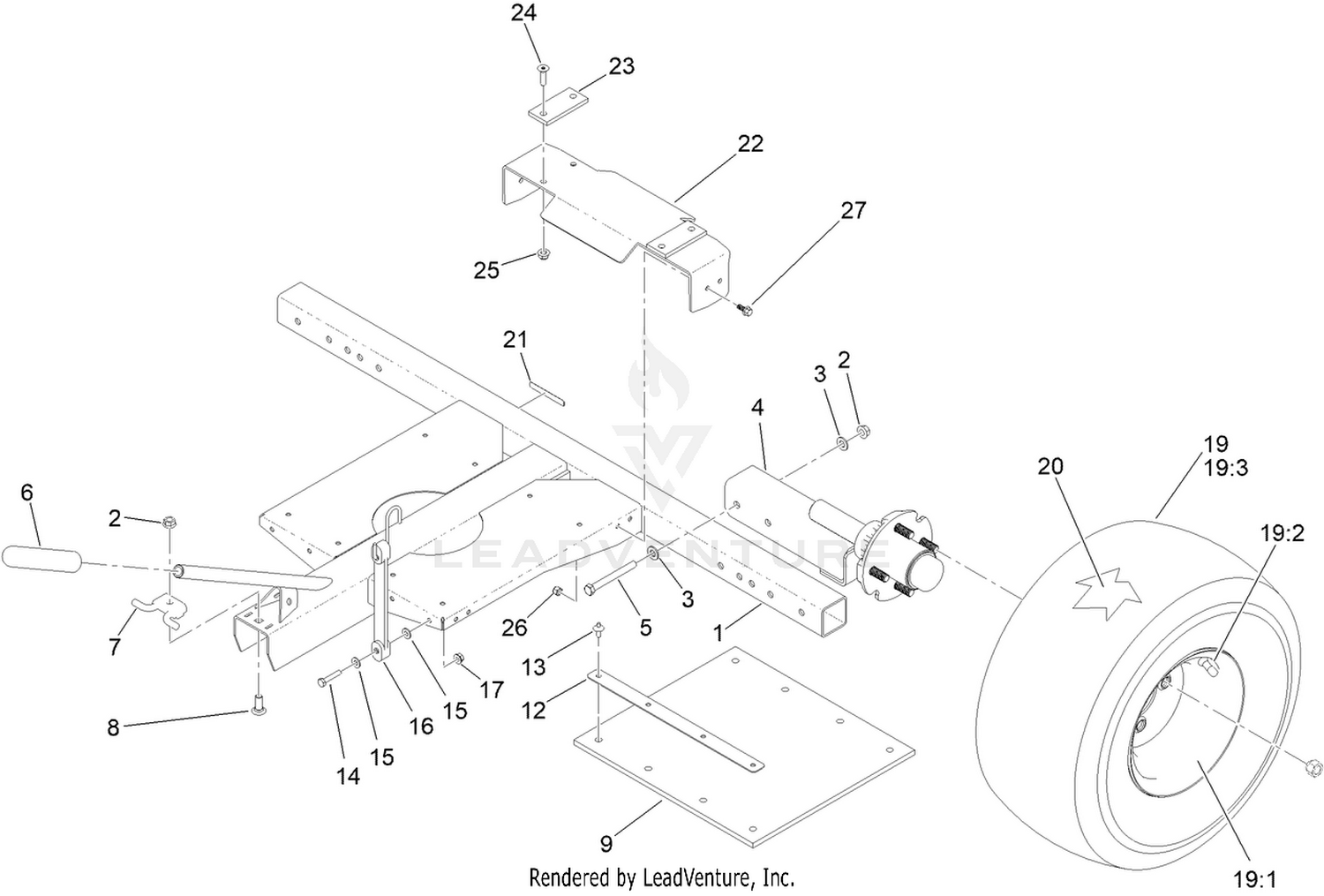 Main Trailer, Hub and Wheel Assembly