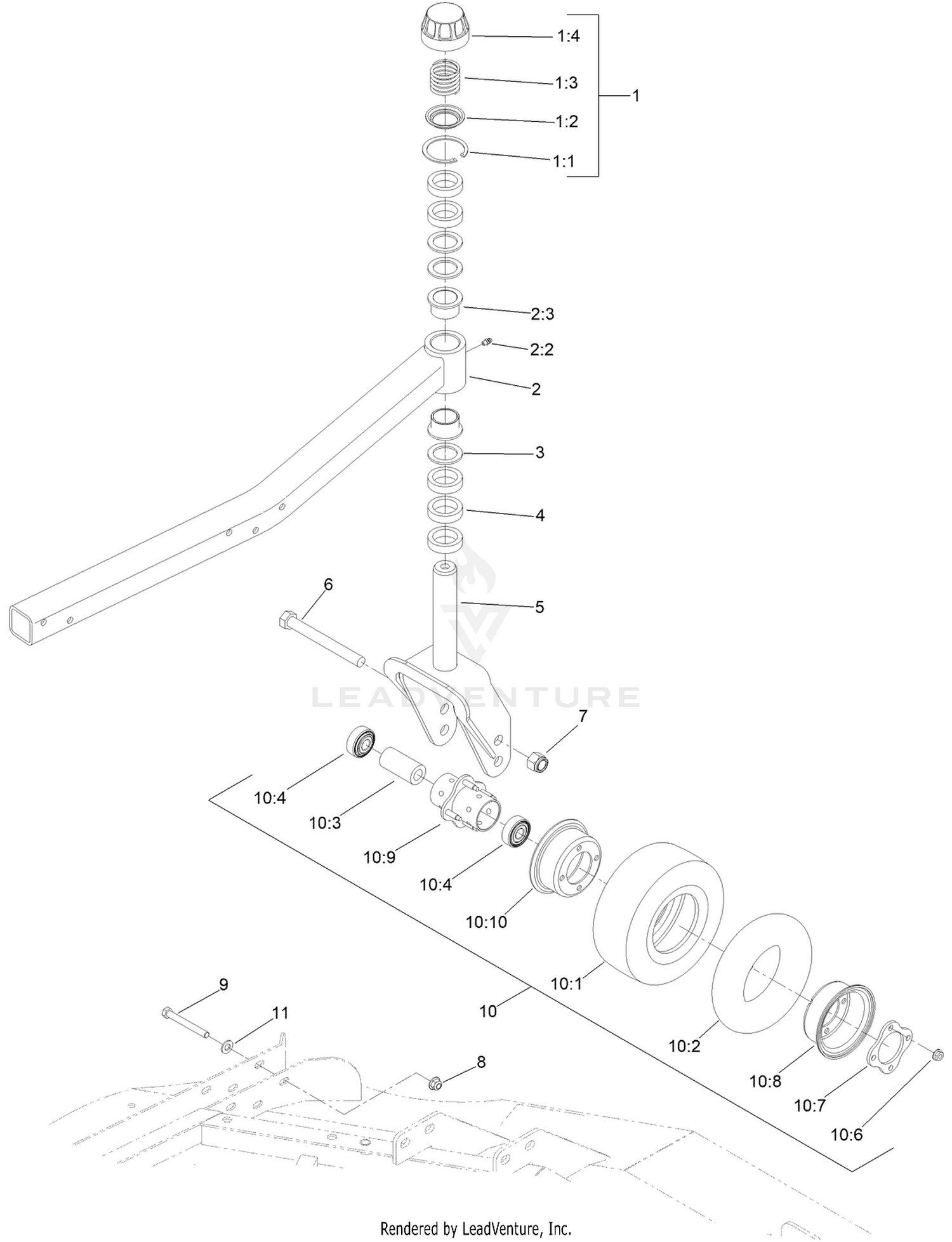 Right Hand and Left Hand Castor Arm  and Wheel Assembly