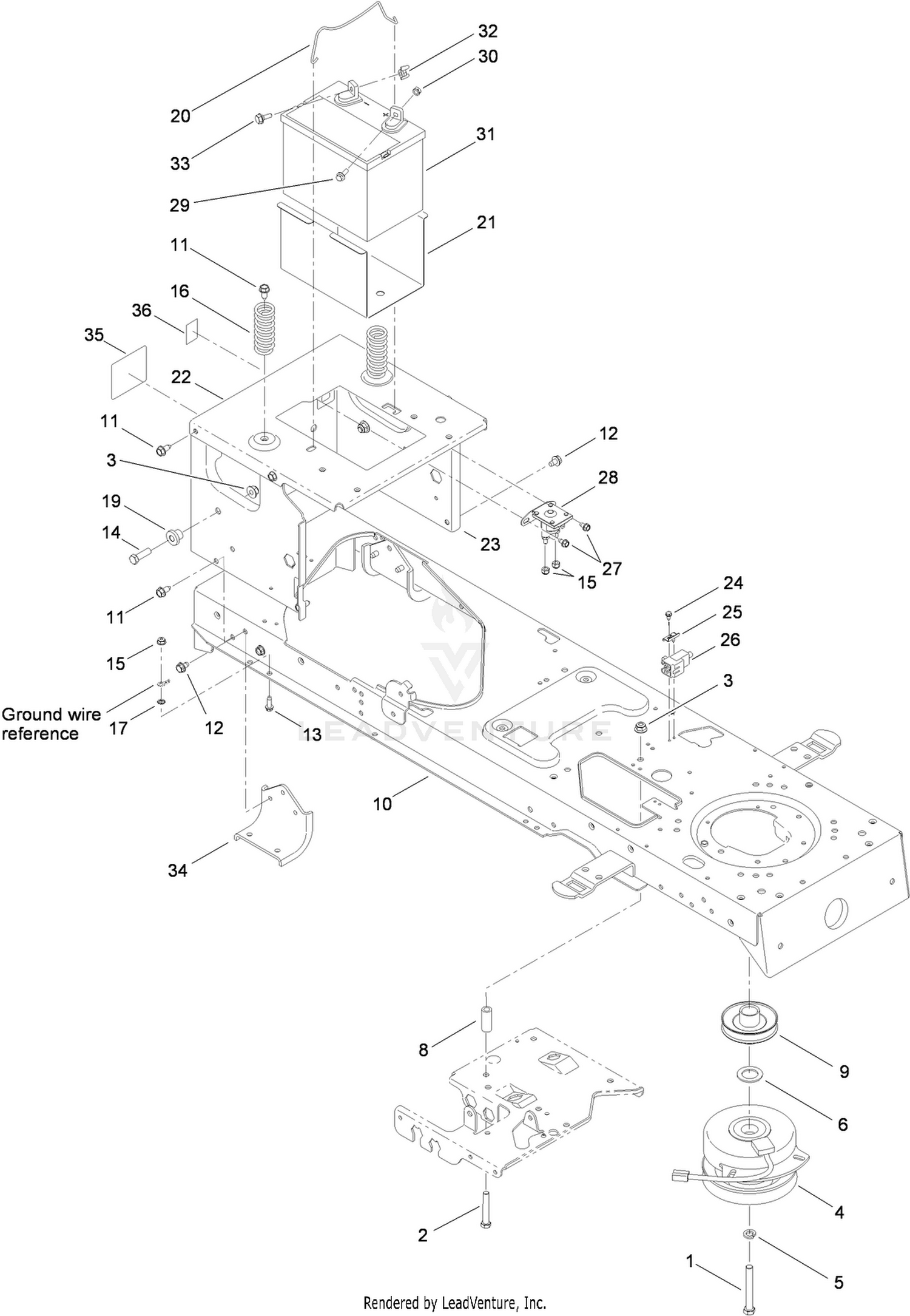 Frame, Battery and Electric PTO Assembly