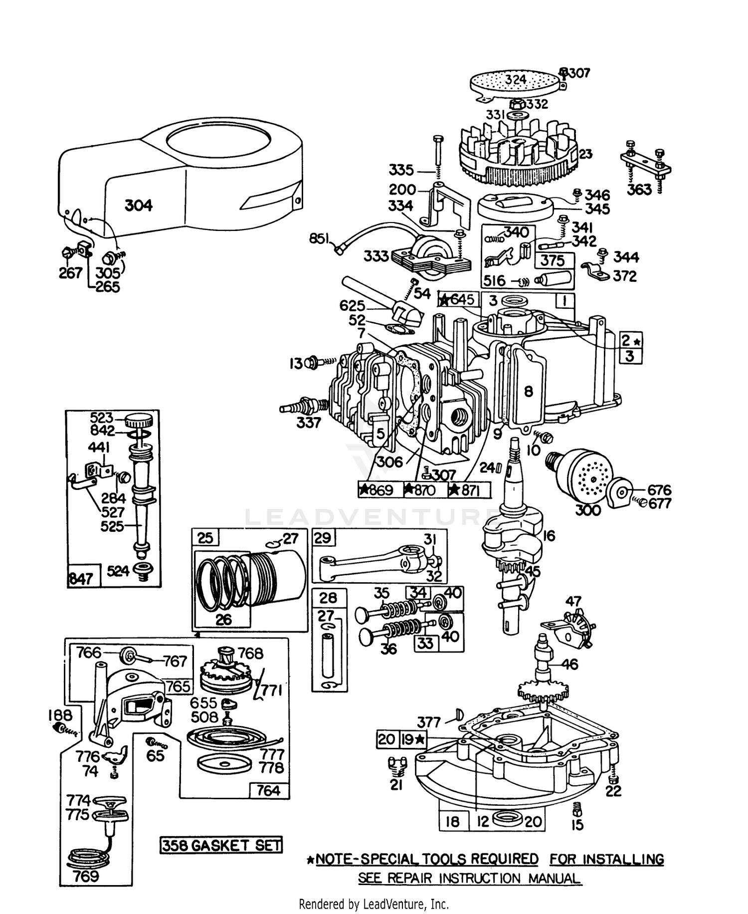 Engine Briggs  Stratton Model 92908-2052-01, Engine Briggs  Stratton Model 93508-0193-01