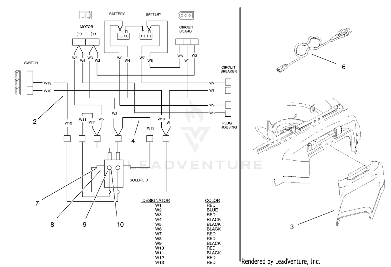 Electrical Wire Diagram, Power Chord And Side Discharge Chute Assembly