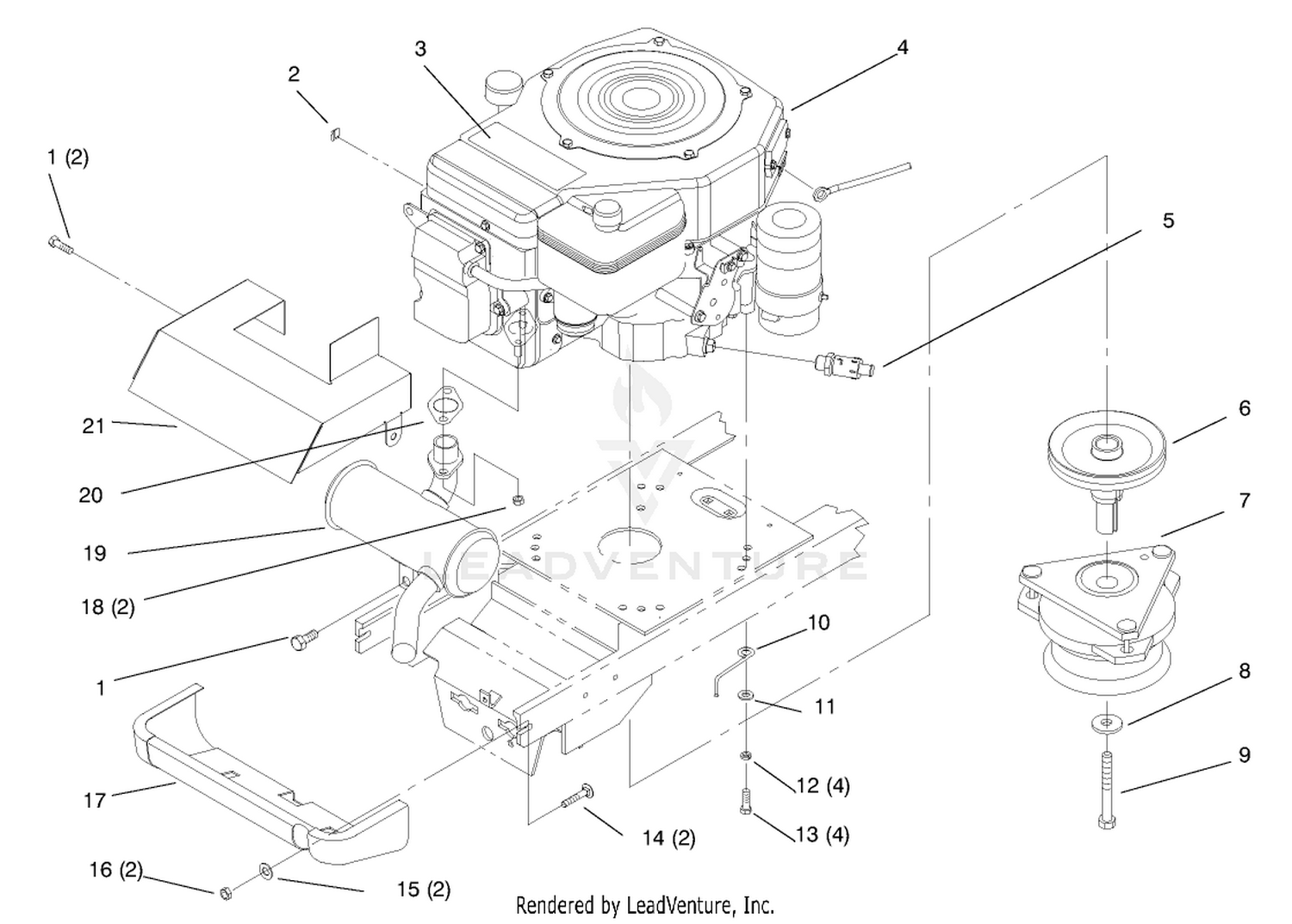 Single Cylinder Engine, Muffler, And P.t.o.