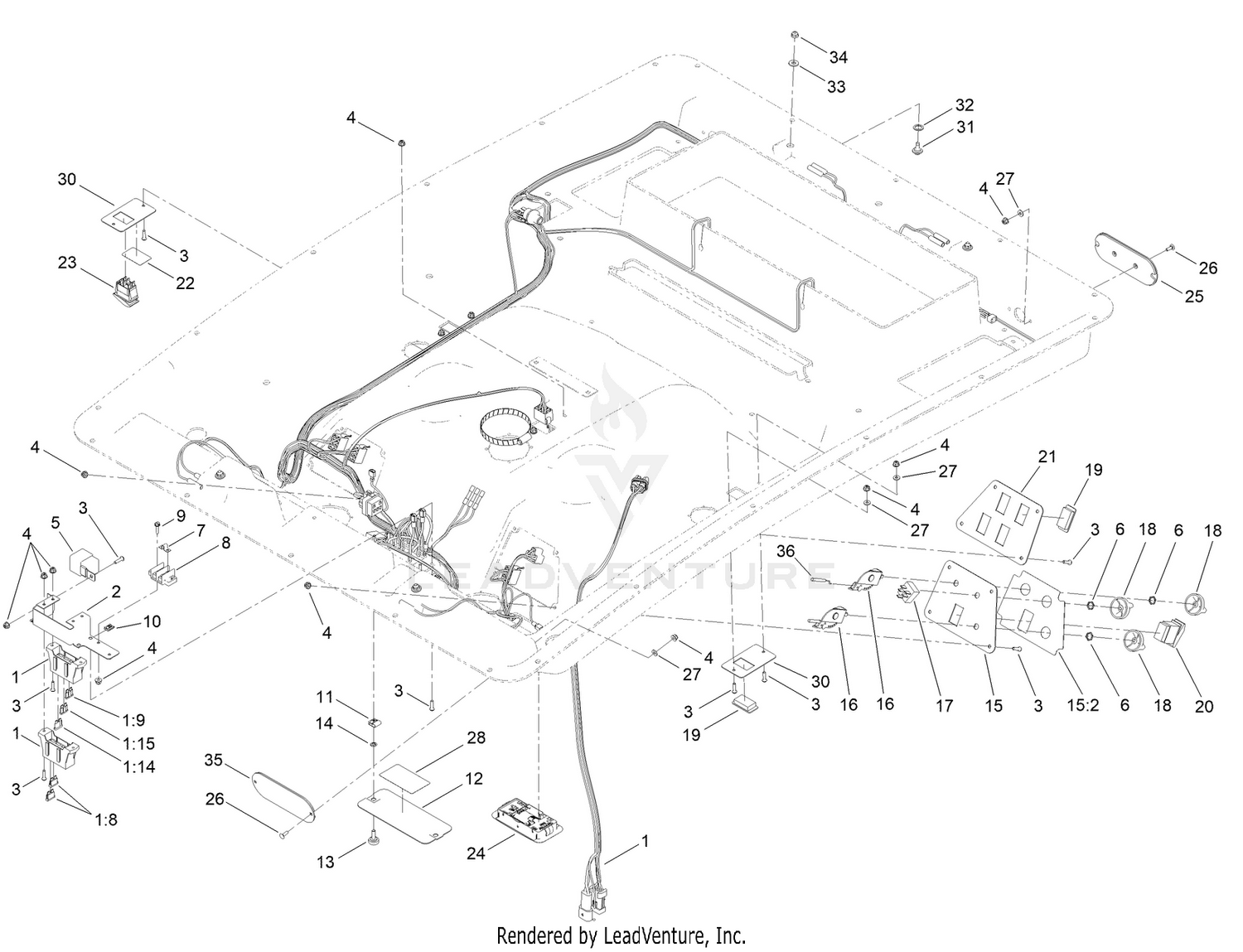 Headliner Wire Harness and Control Assembly