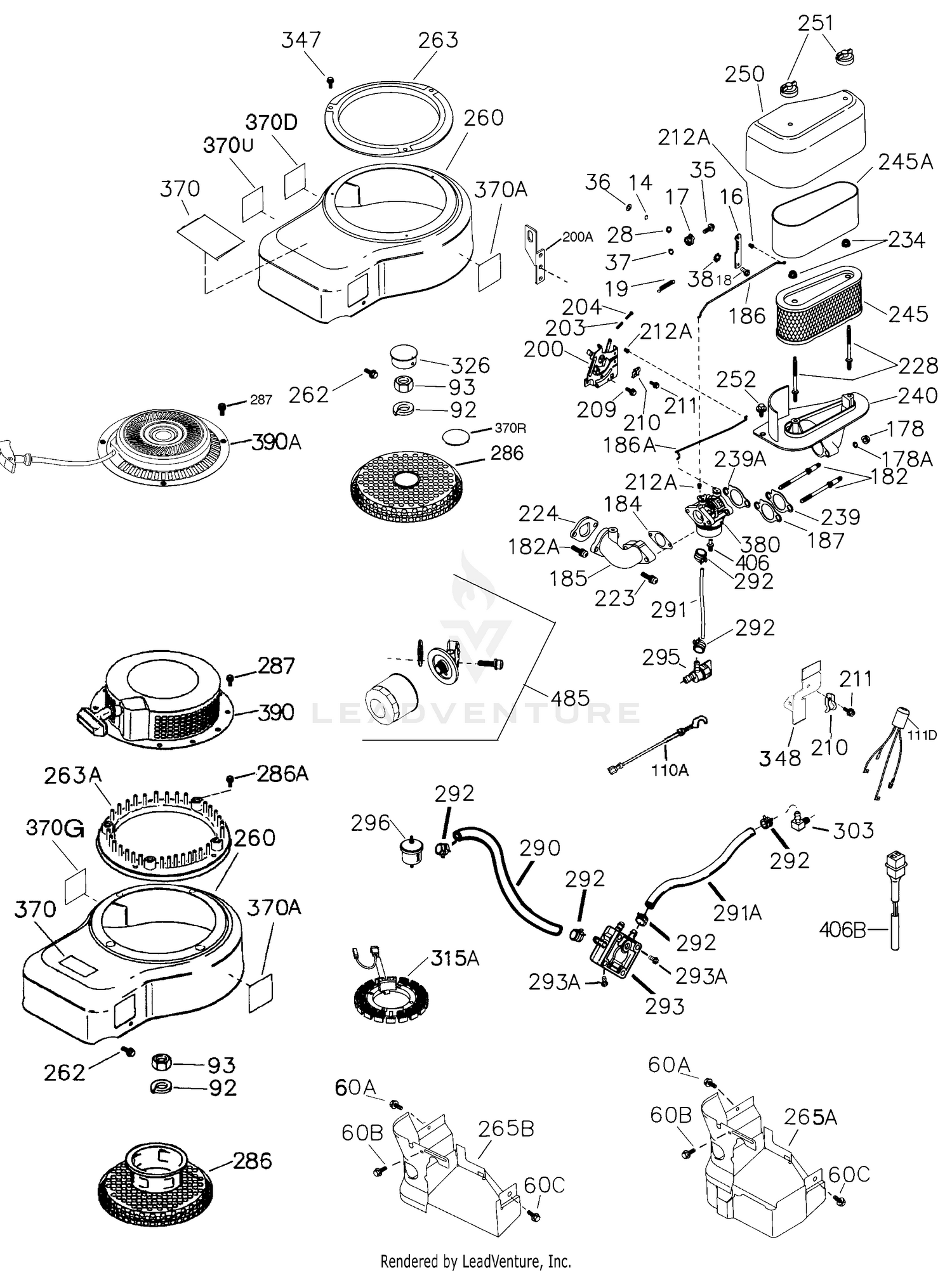 Tecumseh Power Company OHV165 204402B 143 951600 Craftsman 204402B OHV165 Engine Parts List OHV15B