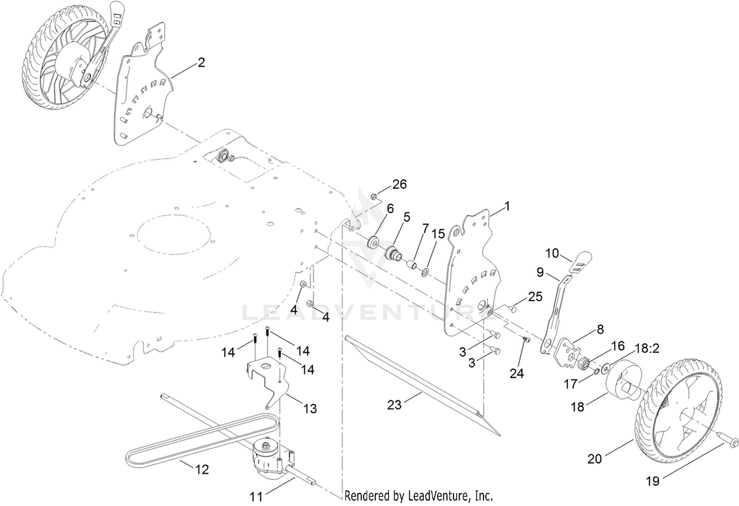 Rear Wheel and Height-of-Cut Assembly